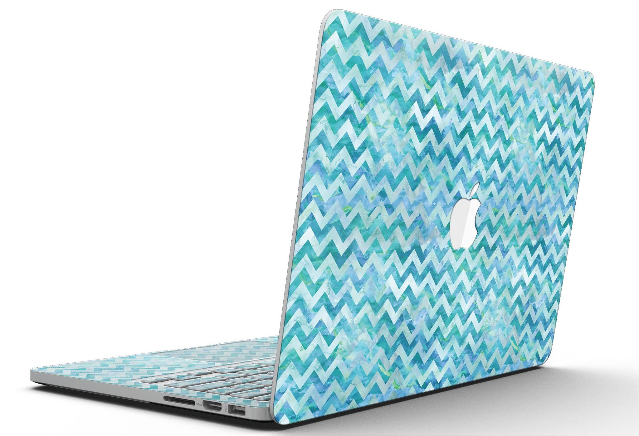 Aqua Basic Watercolor Chevron Pattern skin for MacBook Pro with Retina Display, showcasing vibrant colors and stylish design.