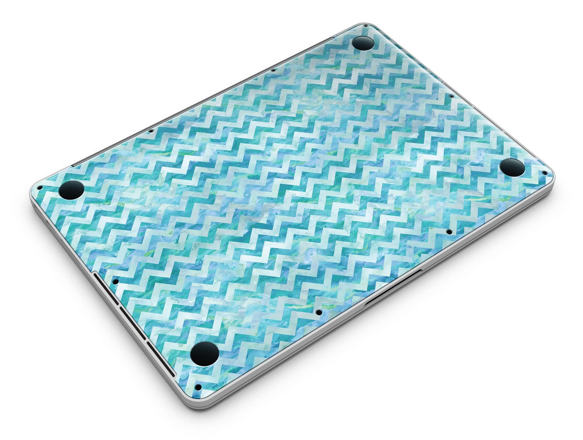 Aqua Basic Watercolor Chevron Pattern skin for MacBook Pro with Retina Display, showcasing vibrant colors and stylish design.