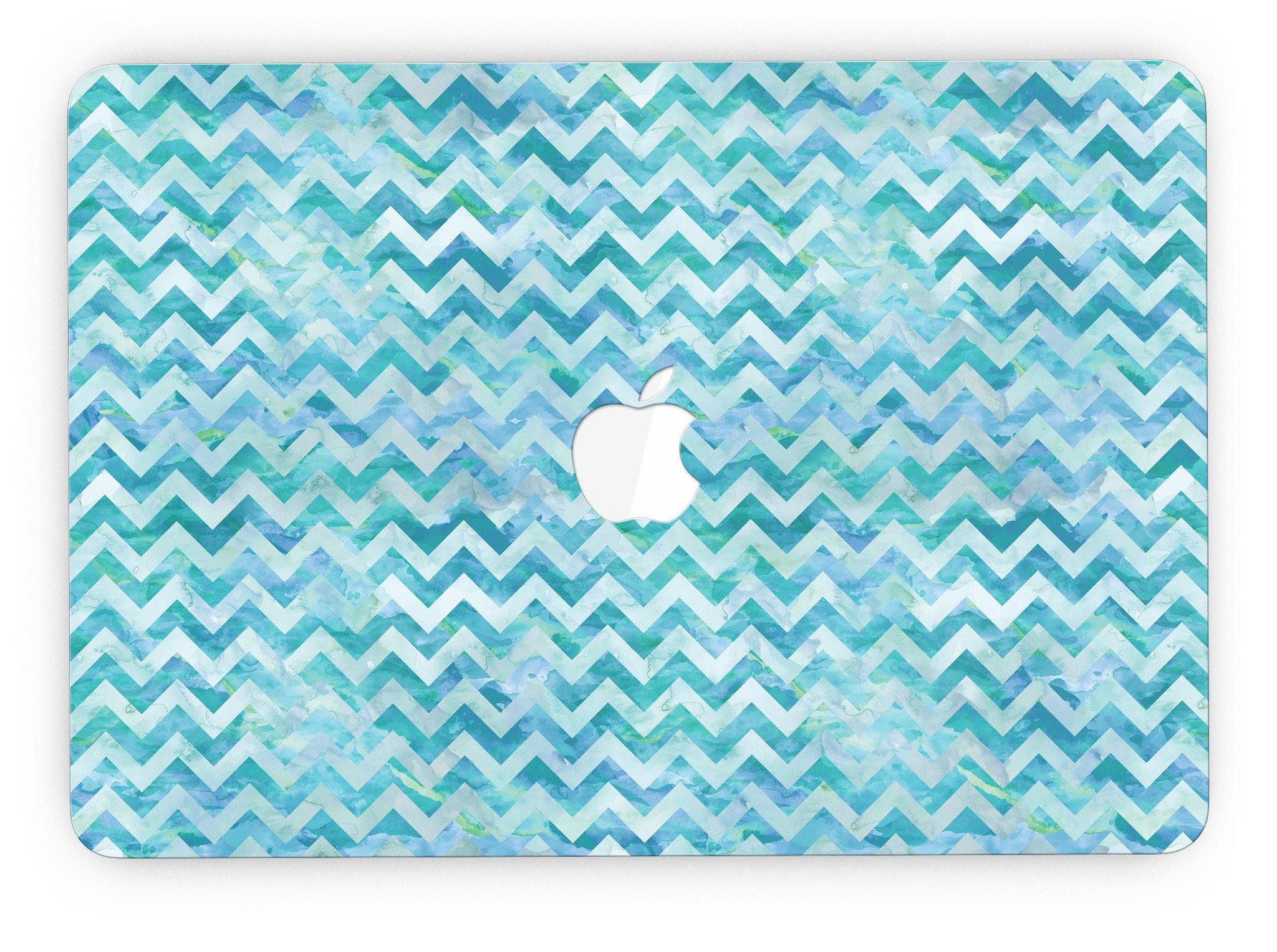 Aqua Basic Watercolor Chevron Pattern skin for MacBook Pro with Retina Display, showcasing vibrant colors and stylish design.