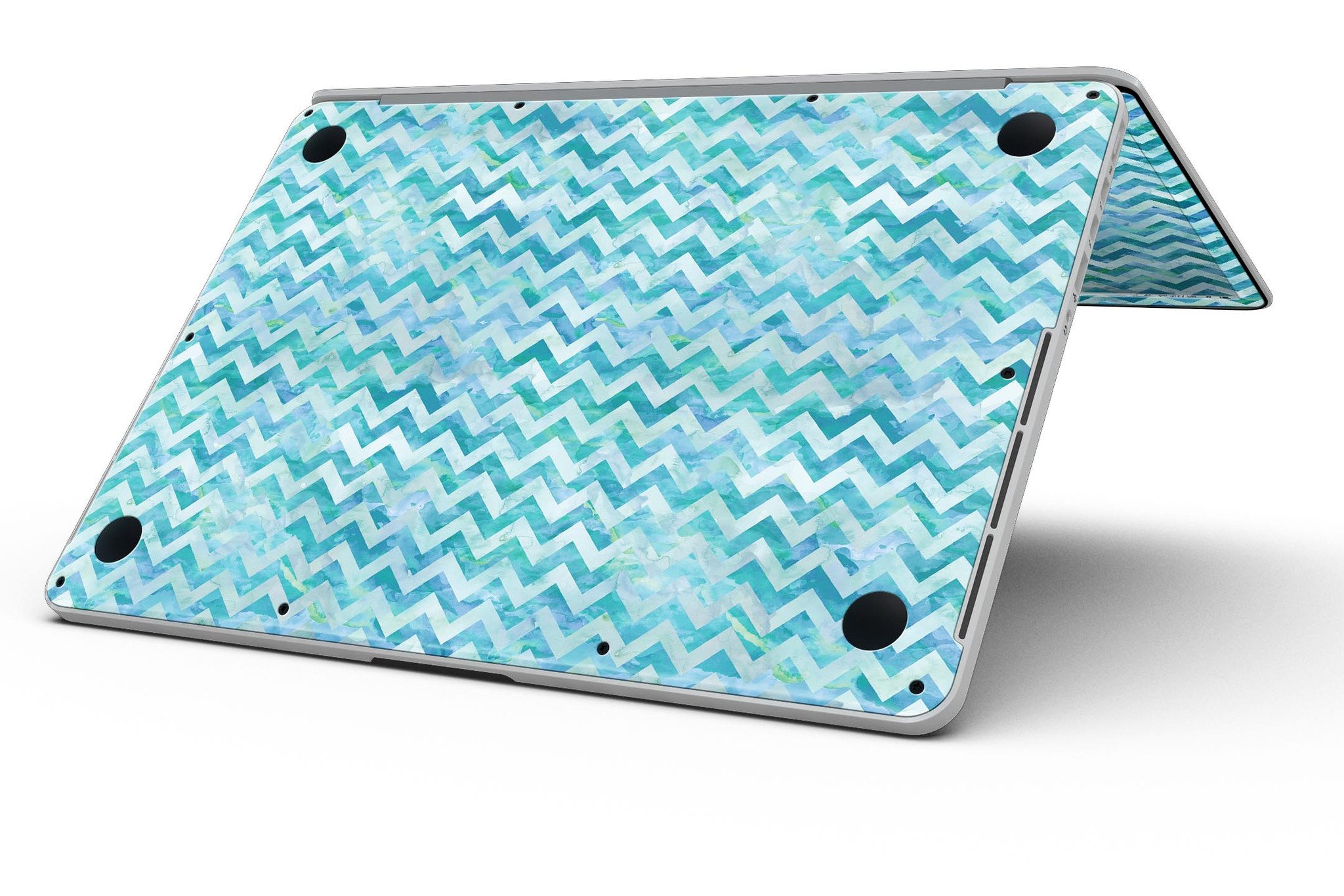 Aqua Basic Watercolor Chevron Pattern skin for MacBook Pro with Retina Display, showcasing vibrant colors and stylish design.