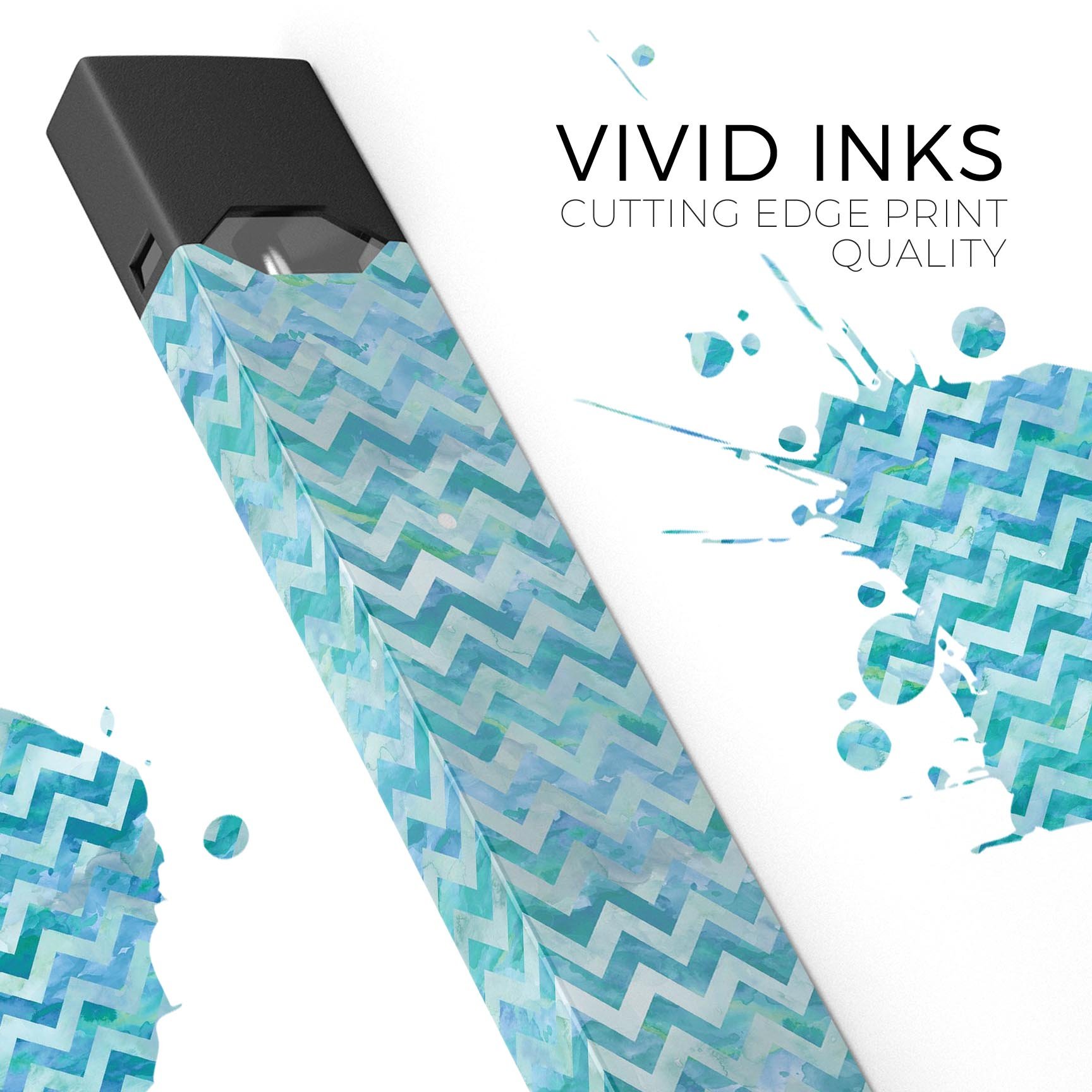 Aqua Basic Watercolor Chevron Pattern decal designed for JUUL vaping device, showcasing vibrant colors and stylish design.