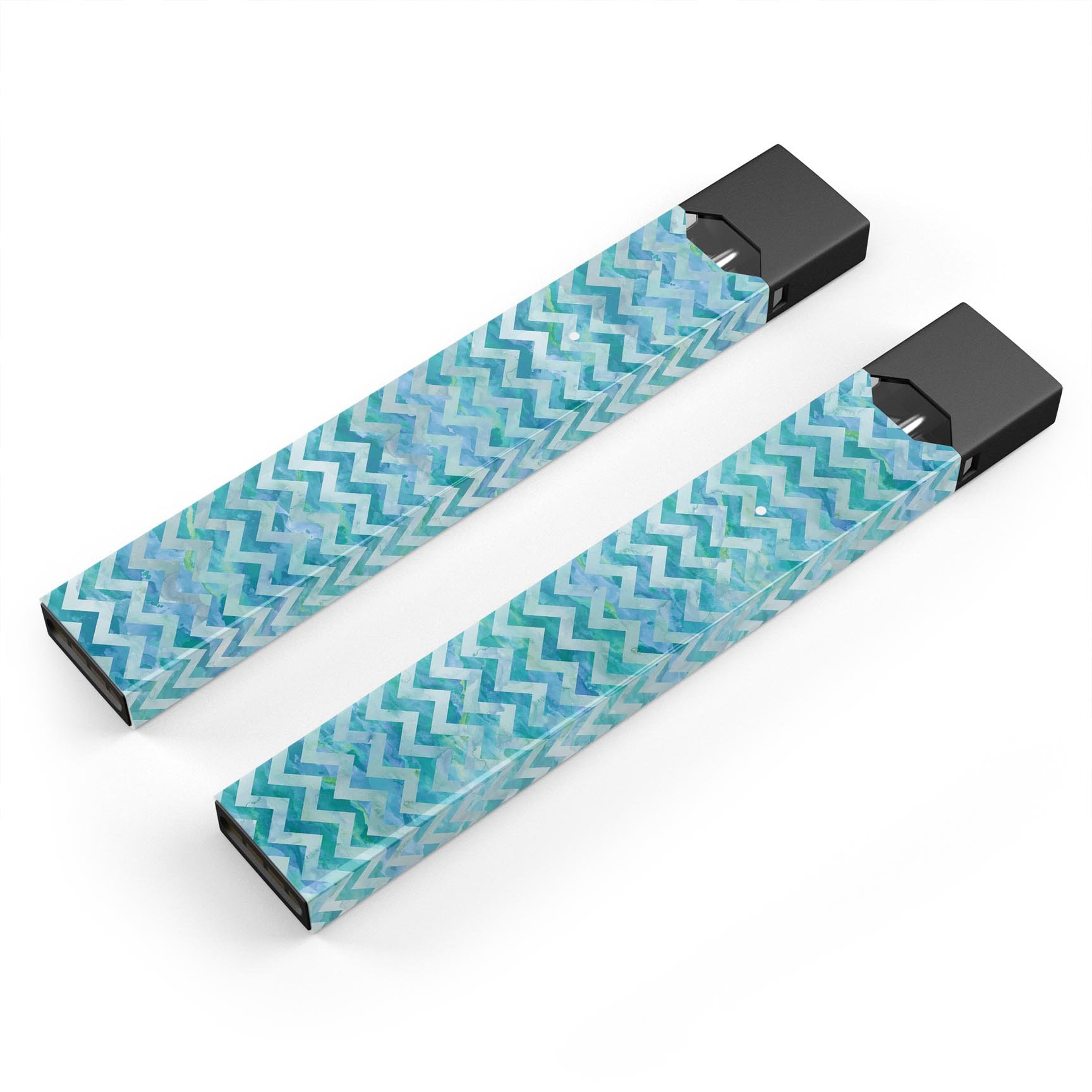 Aqua Basic Watercolor Chevron Pattern decal designed for JUUL vaping device, showcasing vibrant colors and stylish design.