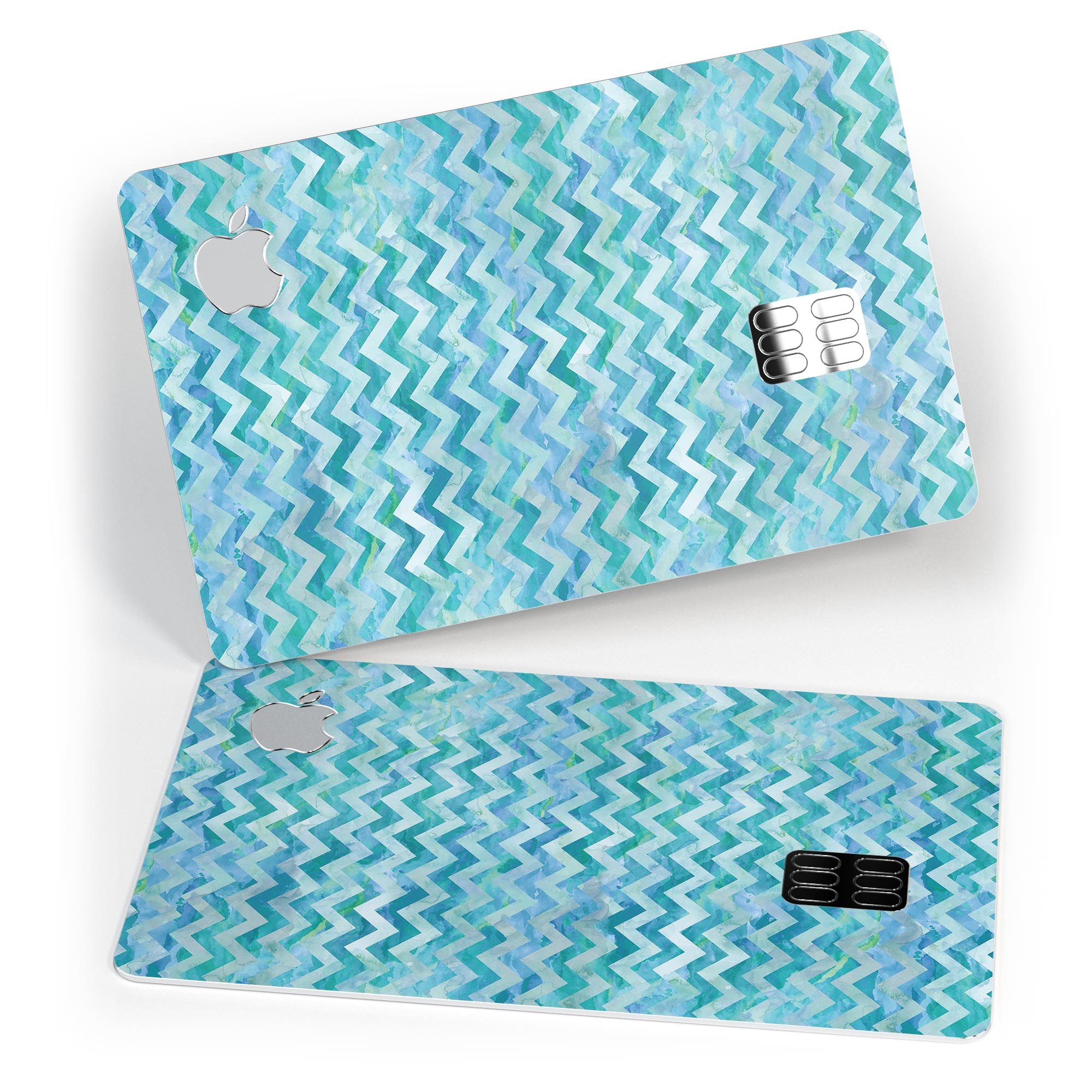 Aqua Basic Watercolor Chevron Pattern decal for Apple Card, showcasing vibrant colors and a stylish design.