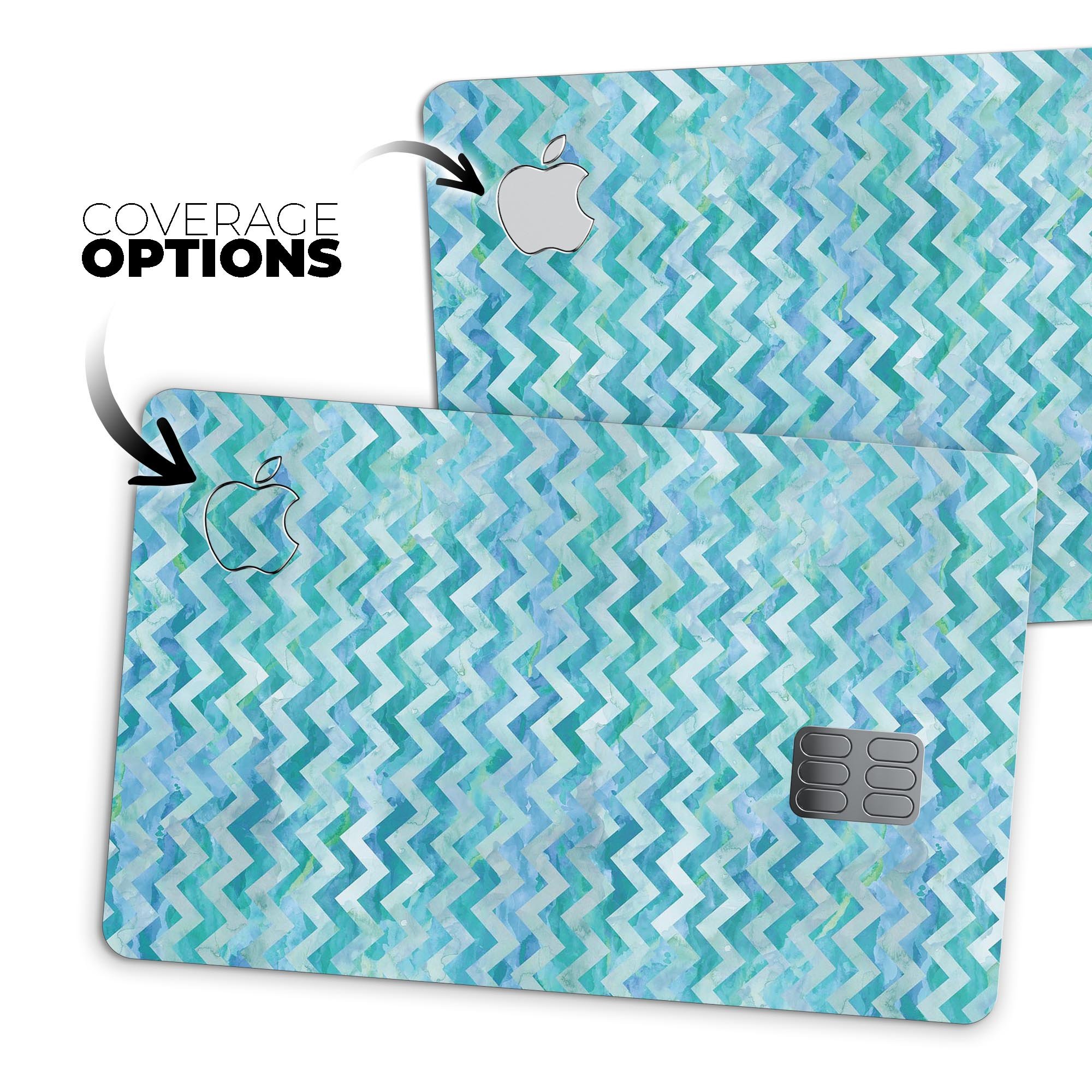 Aqua Basic Watercolor Chevron Pattern decal for Apple Card, showcasing vibrant colors and a stylish design.