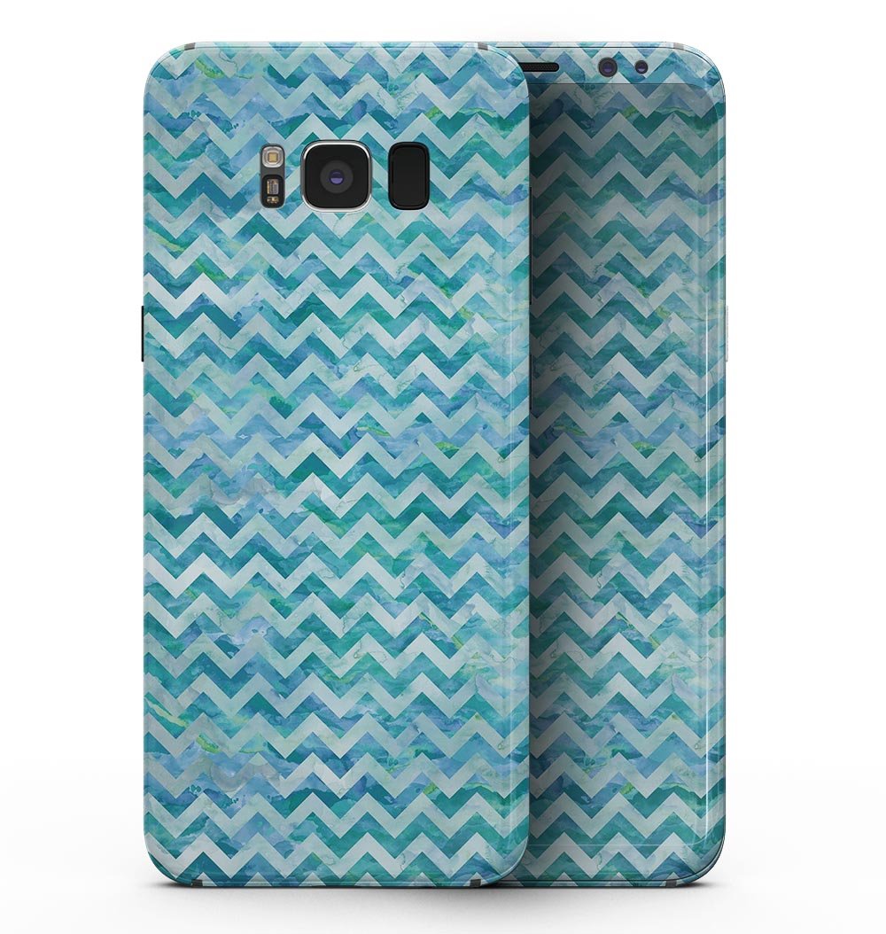 Aqua Basic Watercolor Chevron Pattern skin for Samsung Galaxy S8, showcasing vibrant colors and stylish design.