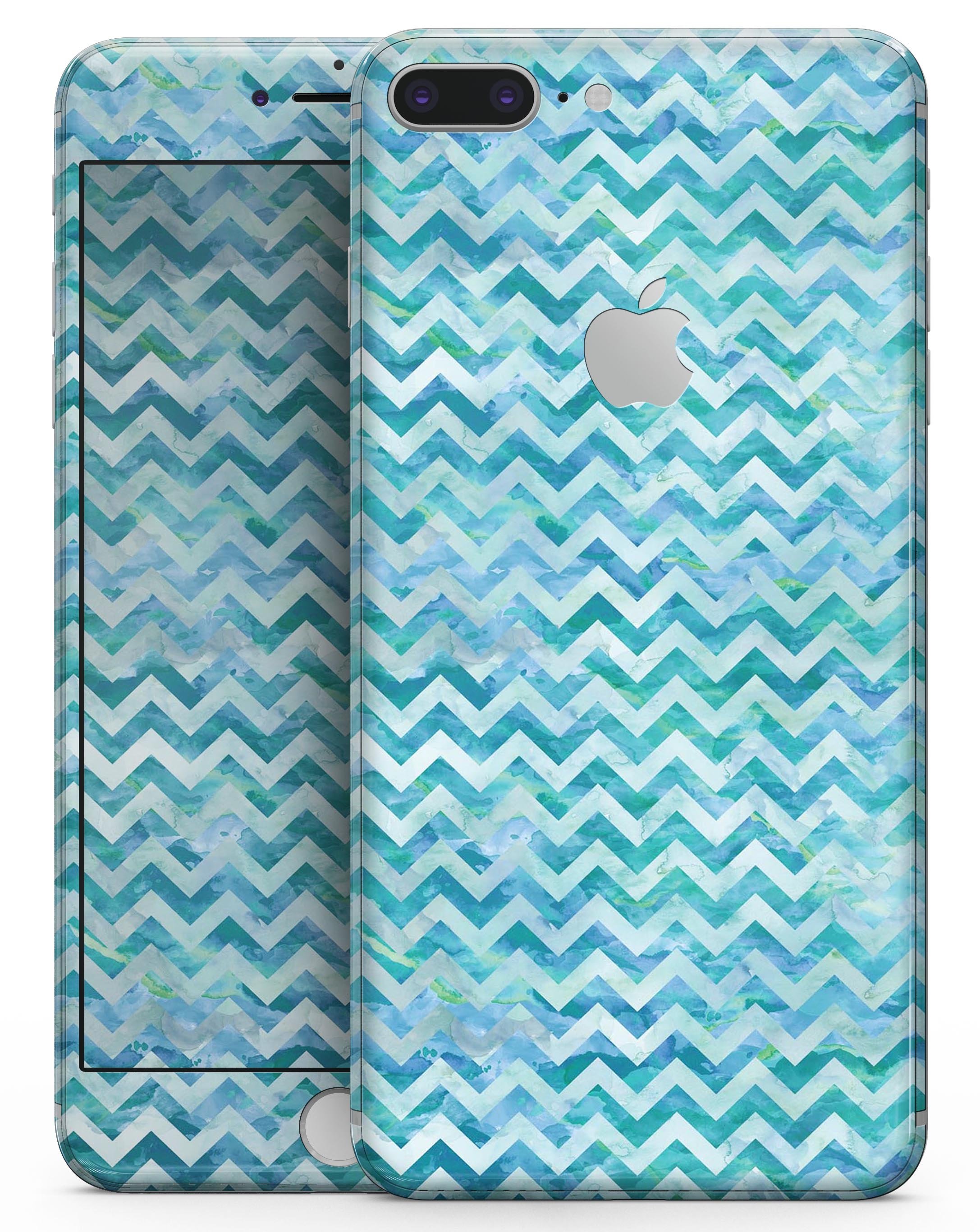 Aqua Basic Watercolor Chevron Pattern skin for iPhone 8 and 8 Plus, showcasing vibrant colors and stylish design.