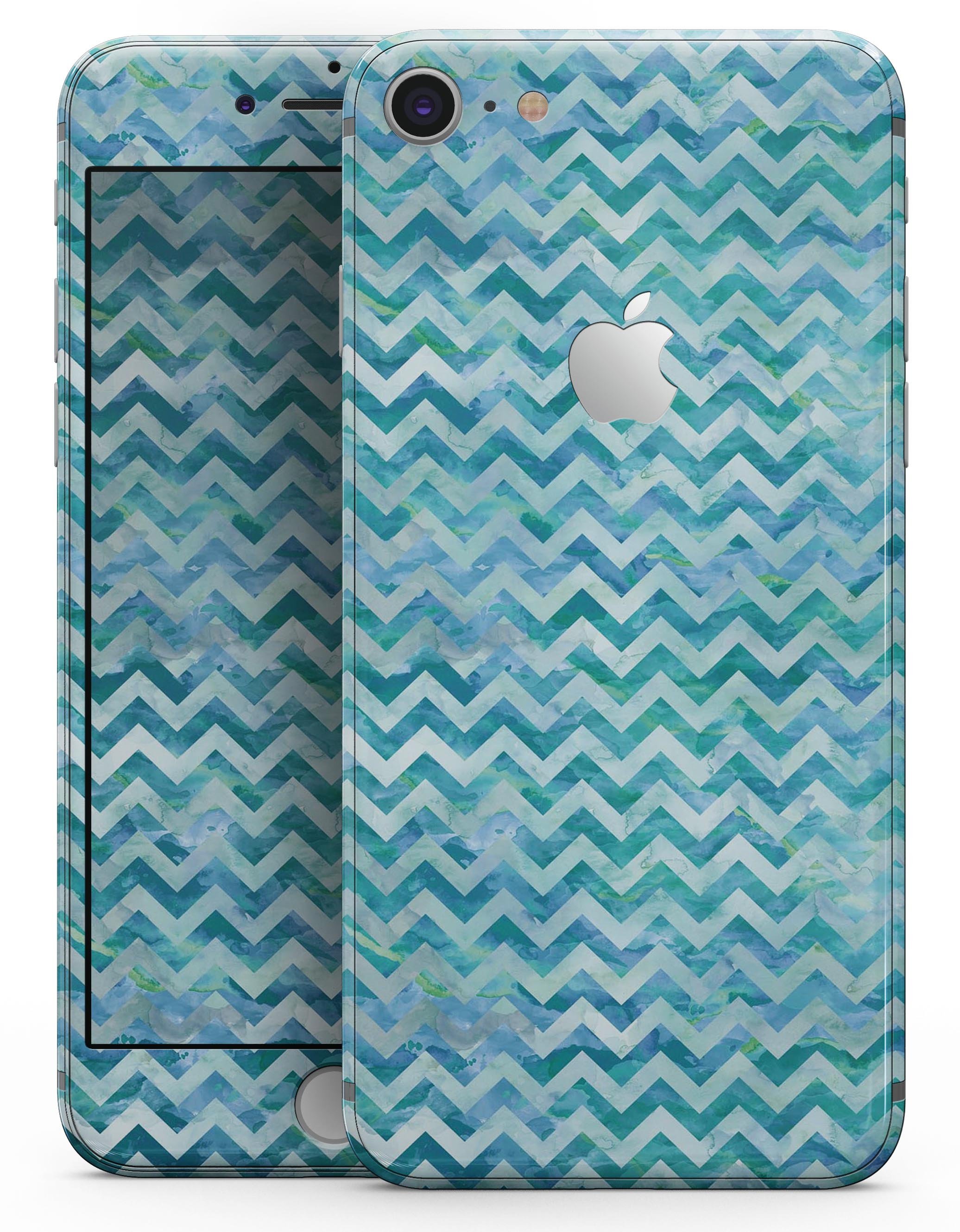 Aqua Basic Watercolor Chevron Pattern skin for iPhone 8 and 8 Plus, showcasing vibrant colors and stylish design.