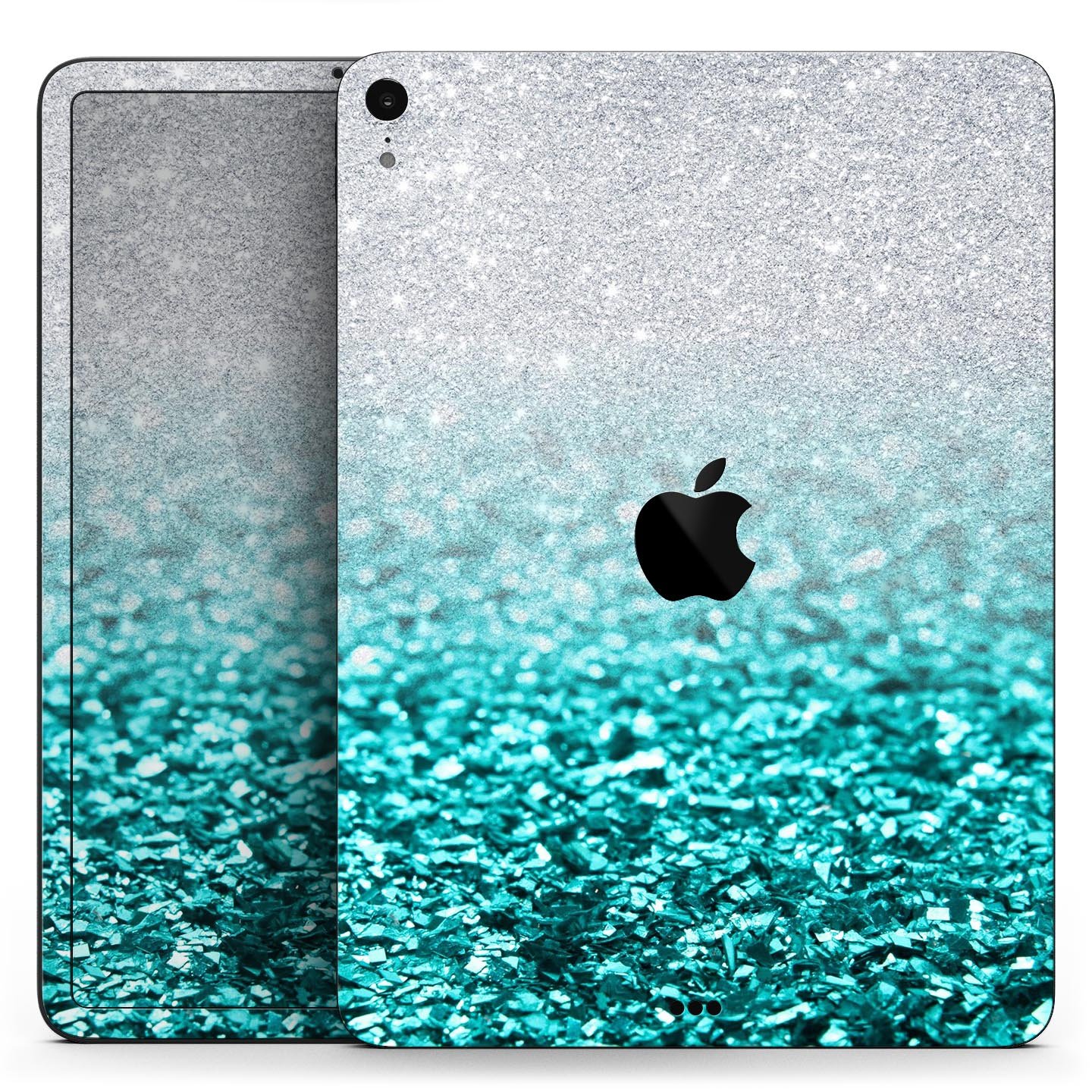 Aqua Blue and Silver Glimmer Fade full body skin decal for Apple devices, showcasing vibrant colors and a sleek design.