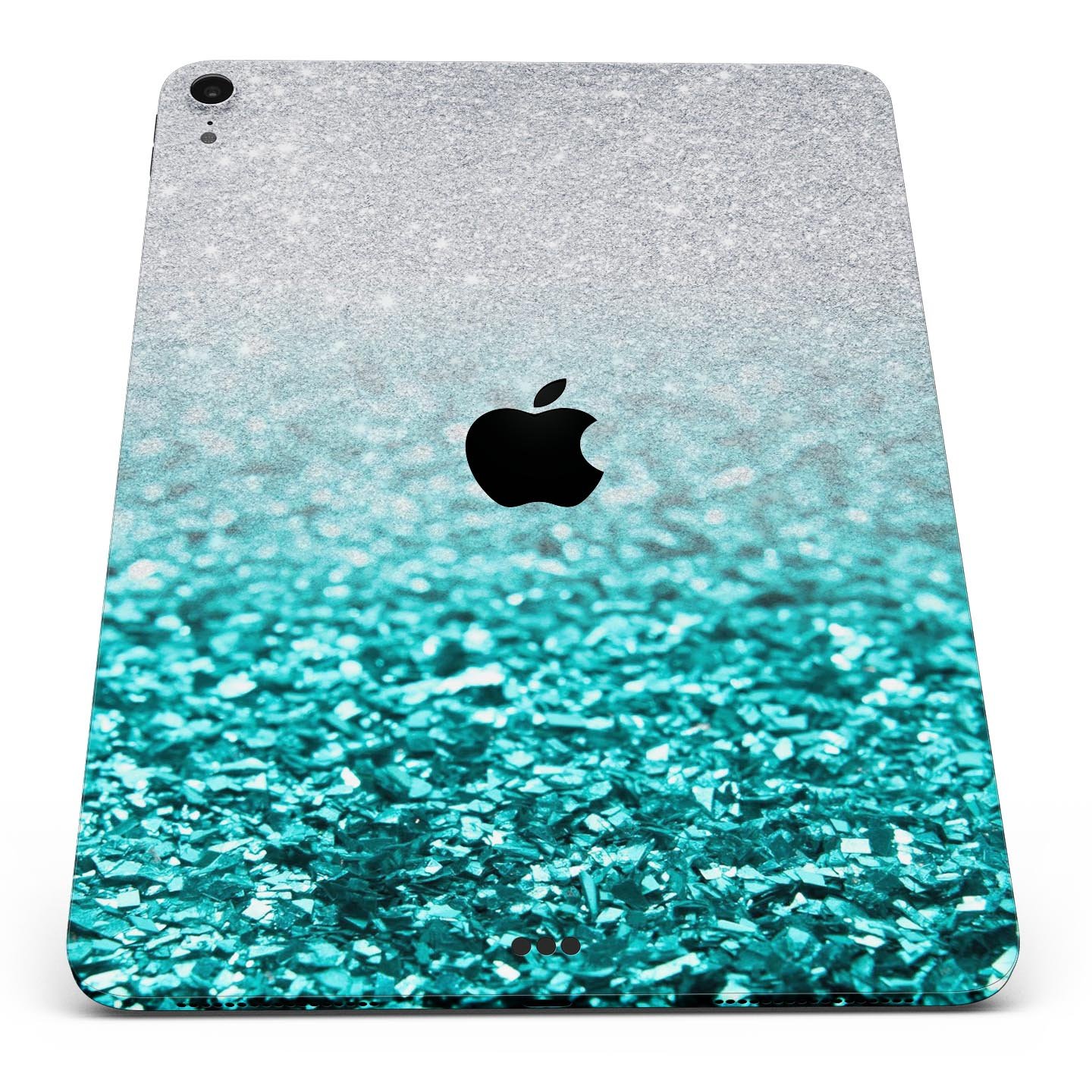 Aqua Blue and Silver Glimmer Fade full body skin decal for Apple devices, showcasing vibrant colors and a sleek design.