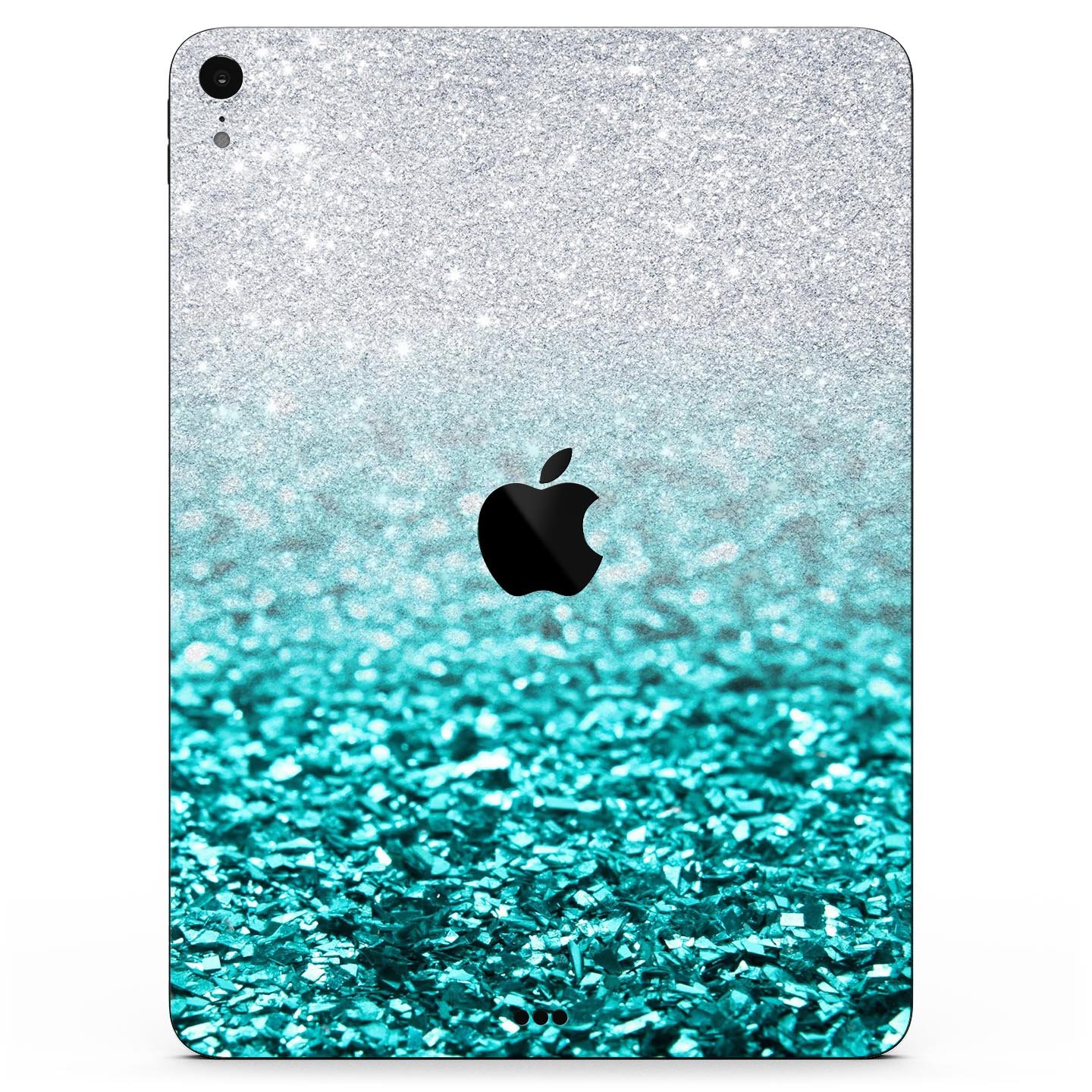 Aqua Blue and Silver Glimmer Fade full body skin decal for Apple devices, showcasing vibrant colors and a sleek design.