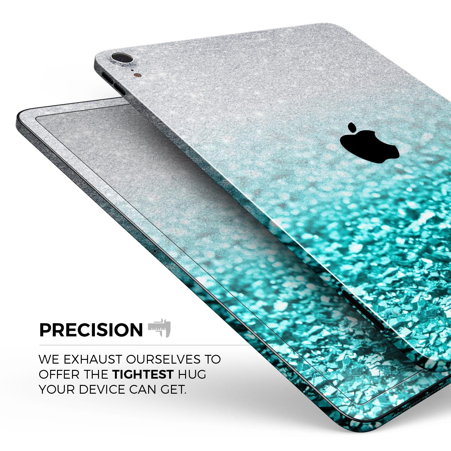 Aqua Blue and Silver Glimmer Fade full body skin decal for Apple devices, showcasing vibrant colors and a sleek design.