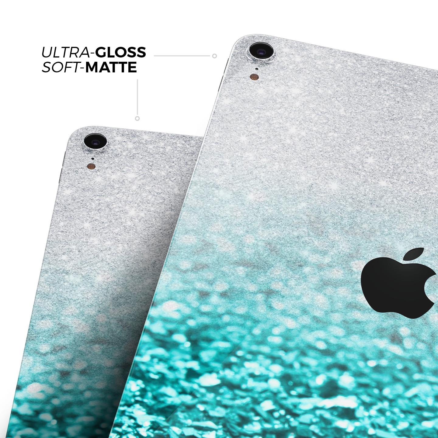 Aqua Blue and Silver Glimmer Fade full body skin decal for Apple devices, showcasing vibrant colors and a sleek design.