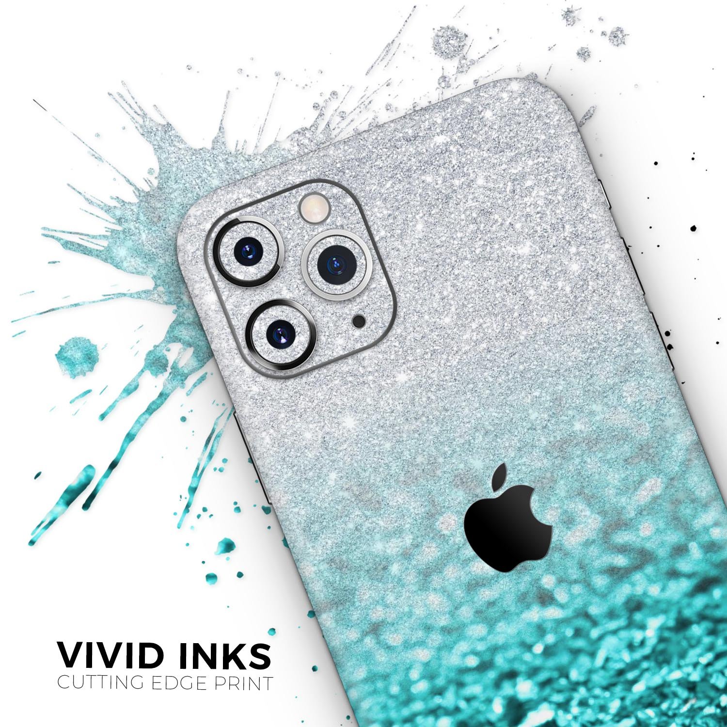 Aqua Blue & Silver Glimmer Fade Skin-Kit for Apple iPhone, showcasing vibrant colors and sleek design.