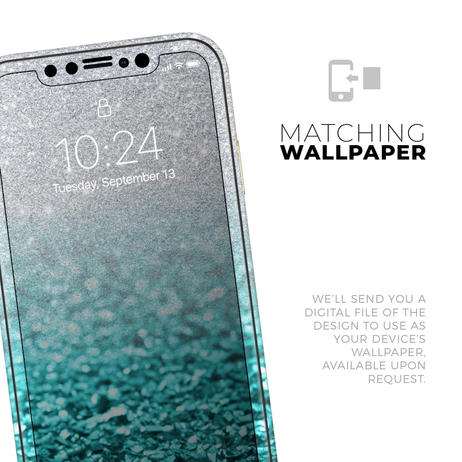 Aqua Blue & Silver Glimmer Fade Skin-Kit for Apple iPhone, showcasing vibrant colors and sleek design.