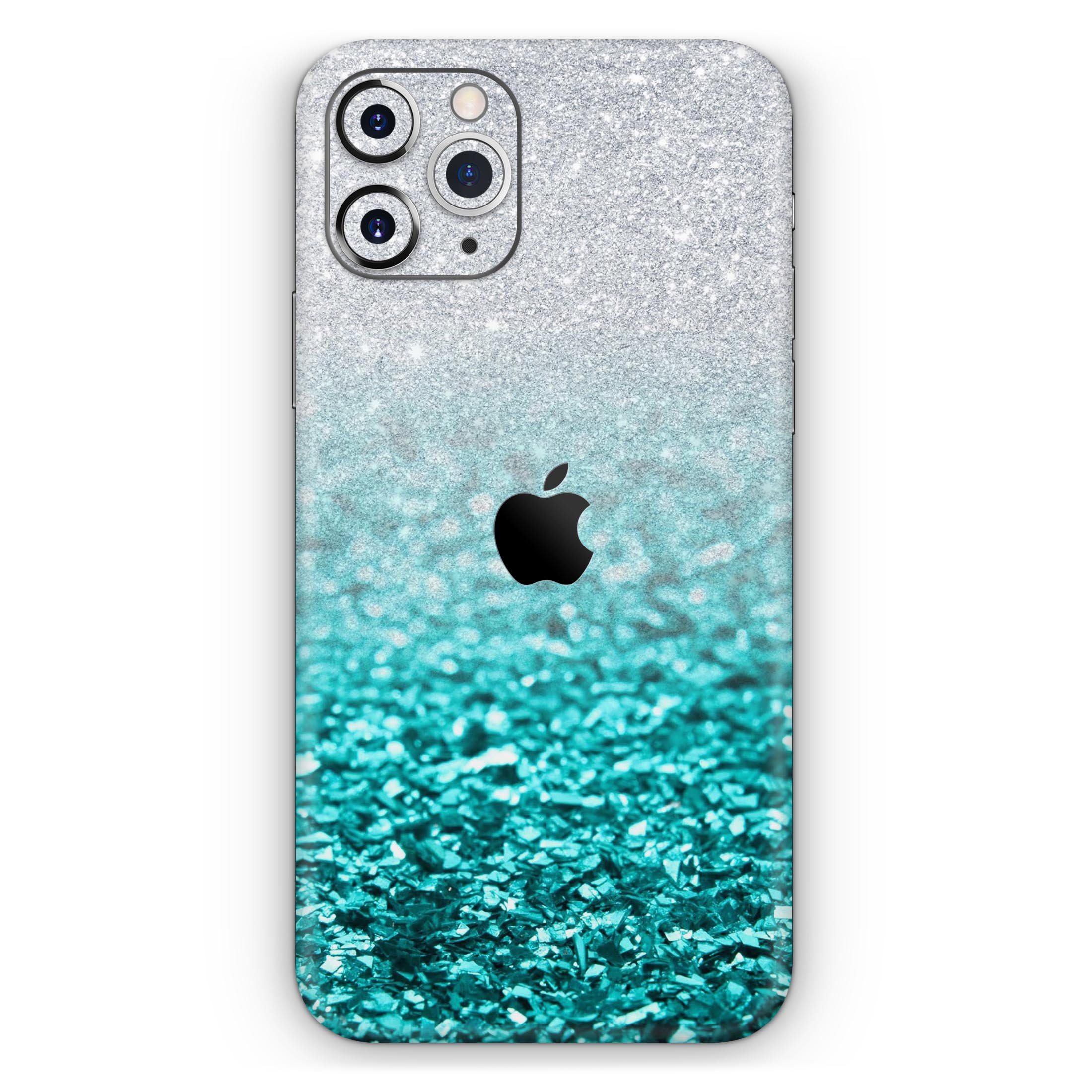 Aqua Blue & Silver Glimmer Fade Skin-Kit for Apple iPhone, showcasing vibrant colors and sleek design.