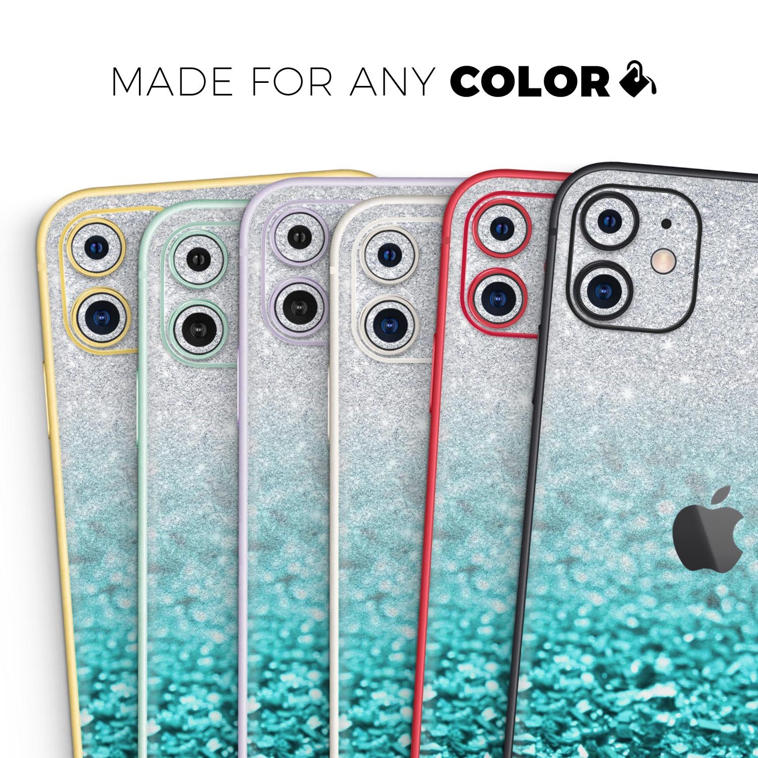 Aqua Blue & Silver Glimmer Fade Skin-Kit for Apple iPhone, showcasing vibrant colors and sleek design.