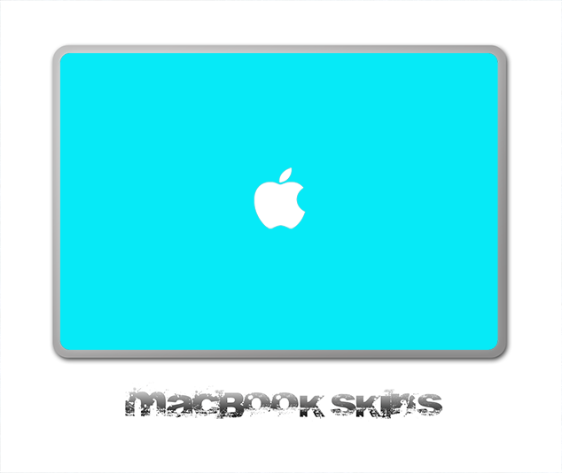 Aqua Blue Skin for MacBook, showcasing vibrant color and Apple logo cutout, designed for 11, 13, or 15 inch models.