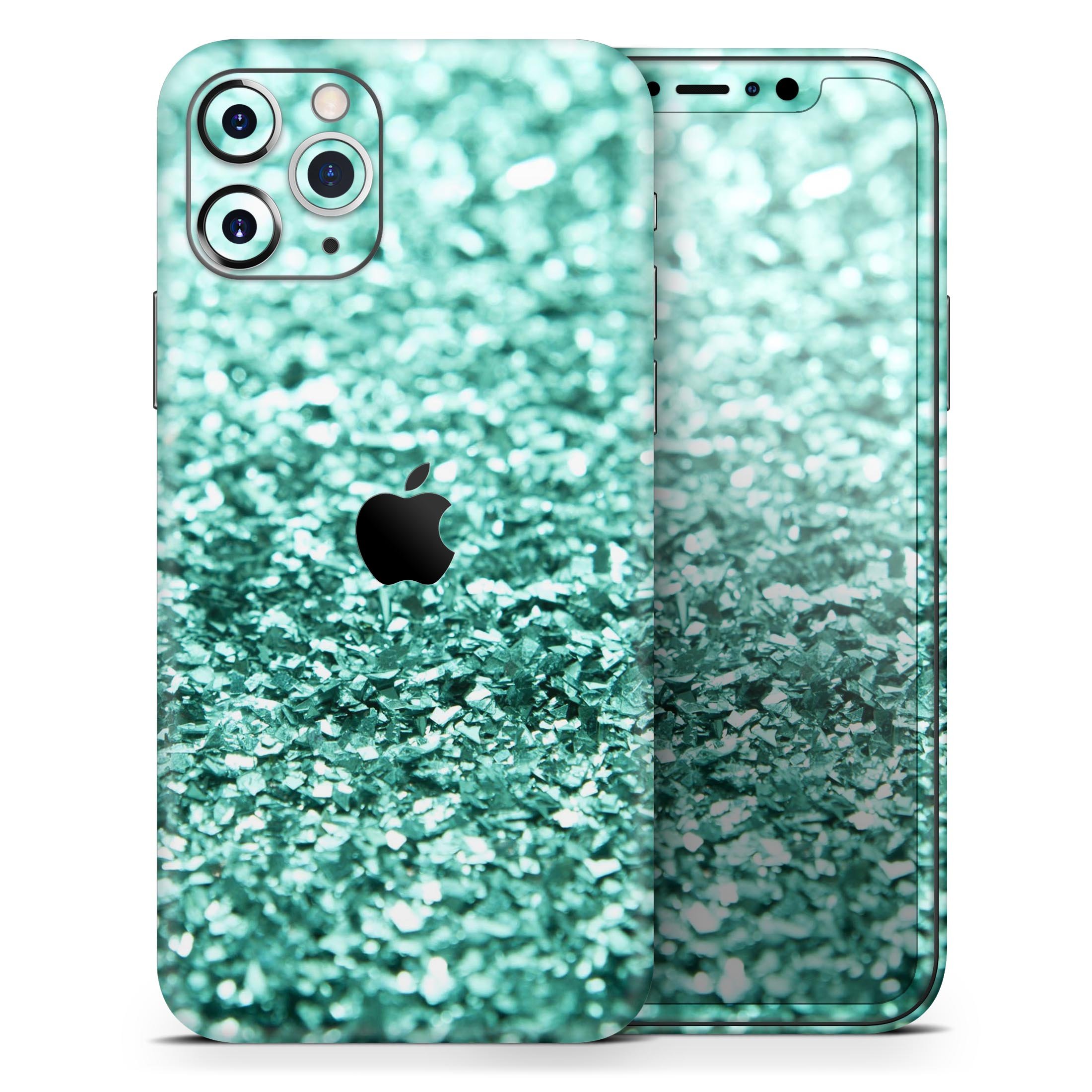 Aqua Green Glimmer Skin-Kit for Apple iPhone 13, showcasing vibrant color and sleek design.