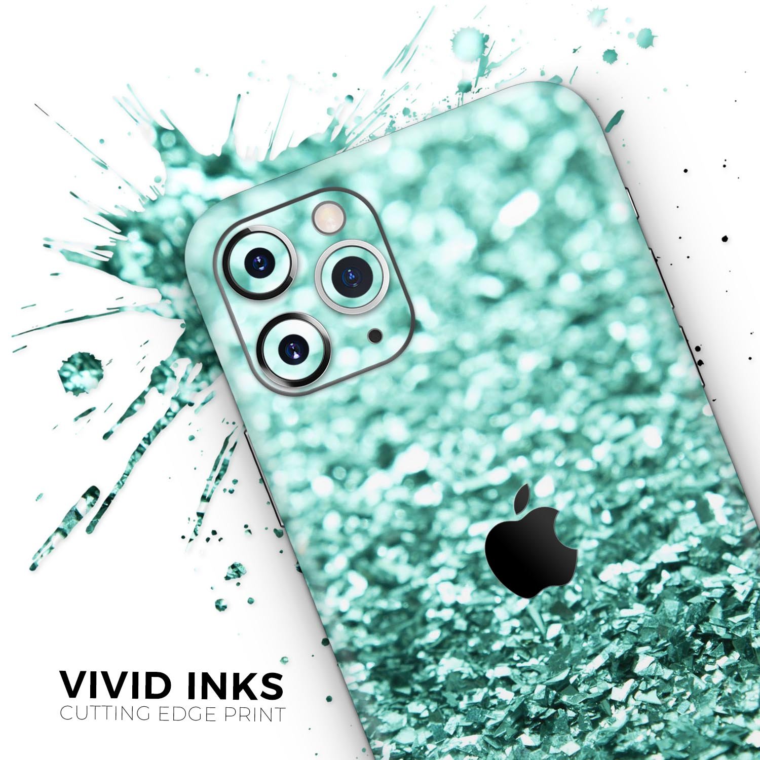 Aqua Green Glimmer Skin-Kit for Apple iPhone 13, showcasing vibrant color and sleek design.