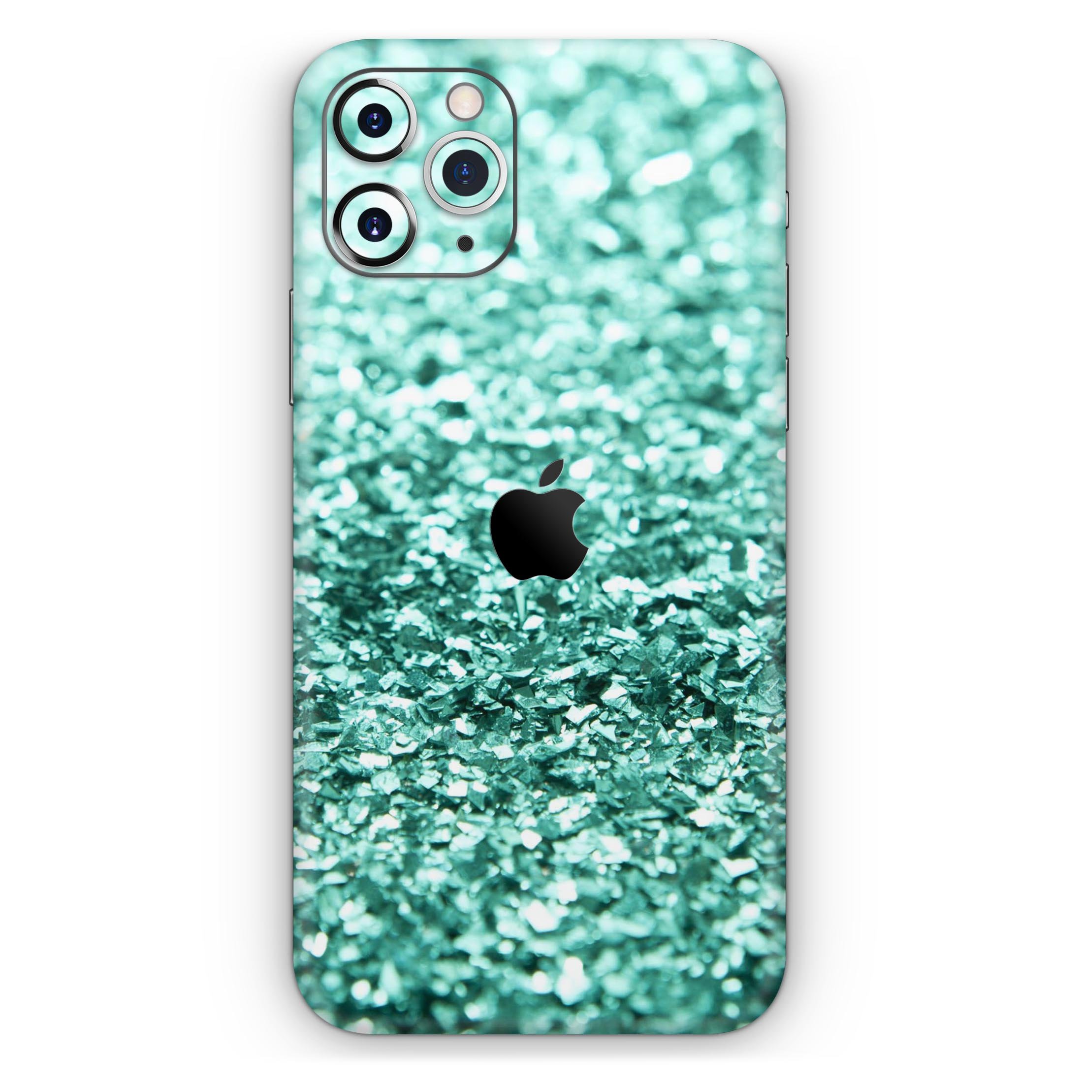 Aqua Green Glimmer Skin-Kit for Apple iPhone 13, showcasing vibrant color and sleek design.