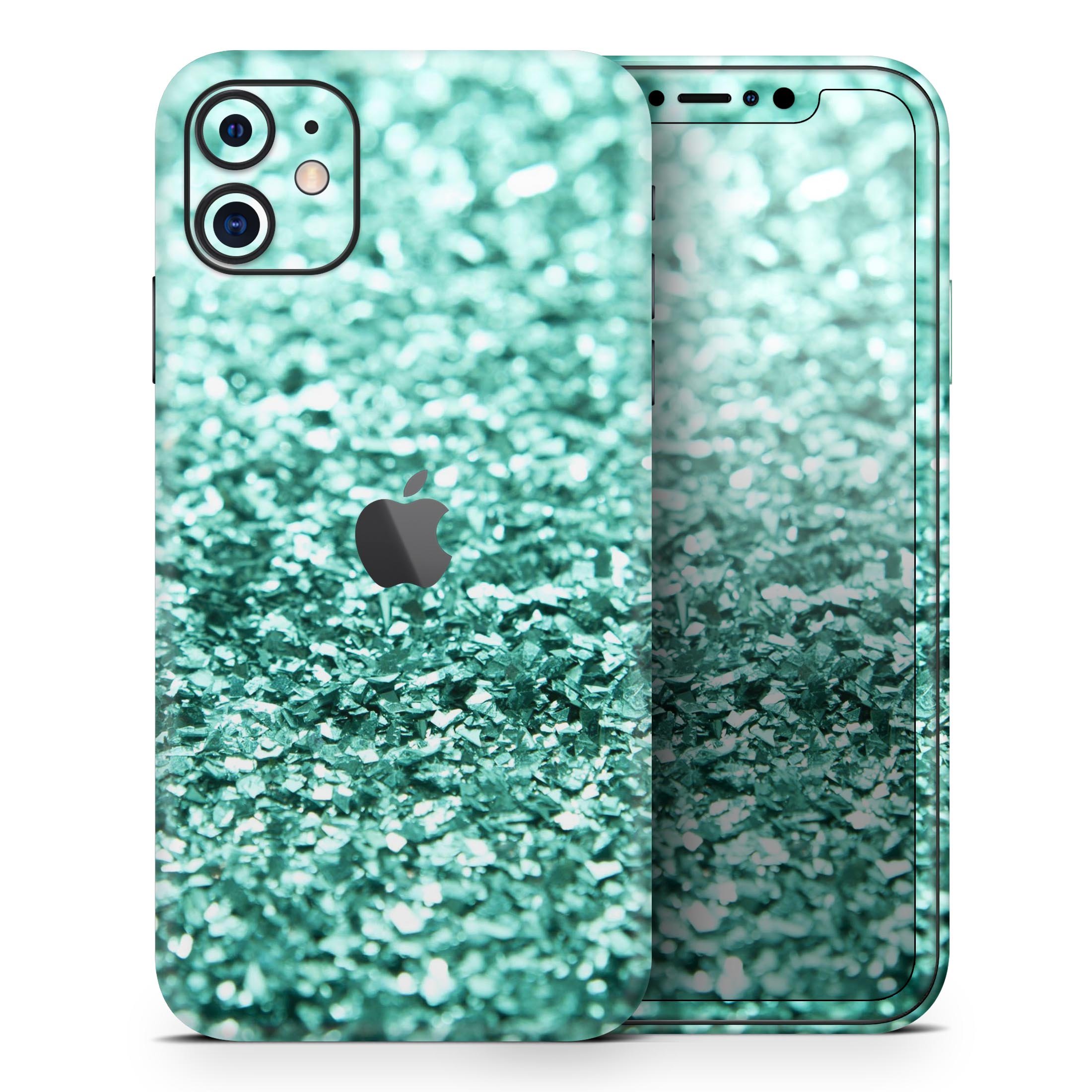 Aqua Green Glimmer Skin-Kit for Apple iPhone 13, showcasing vibrant color and sleek design.