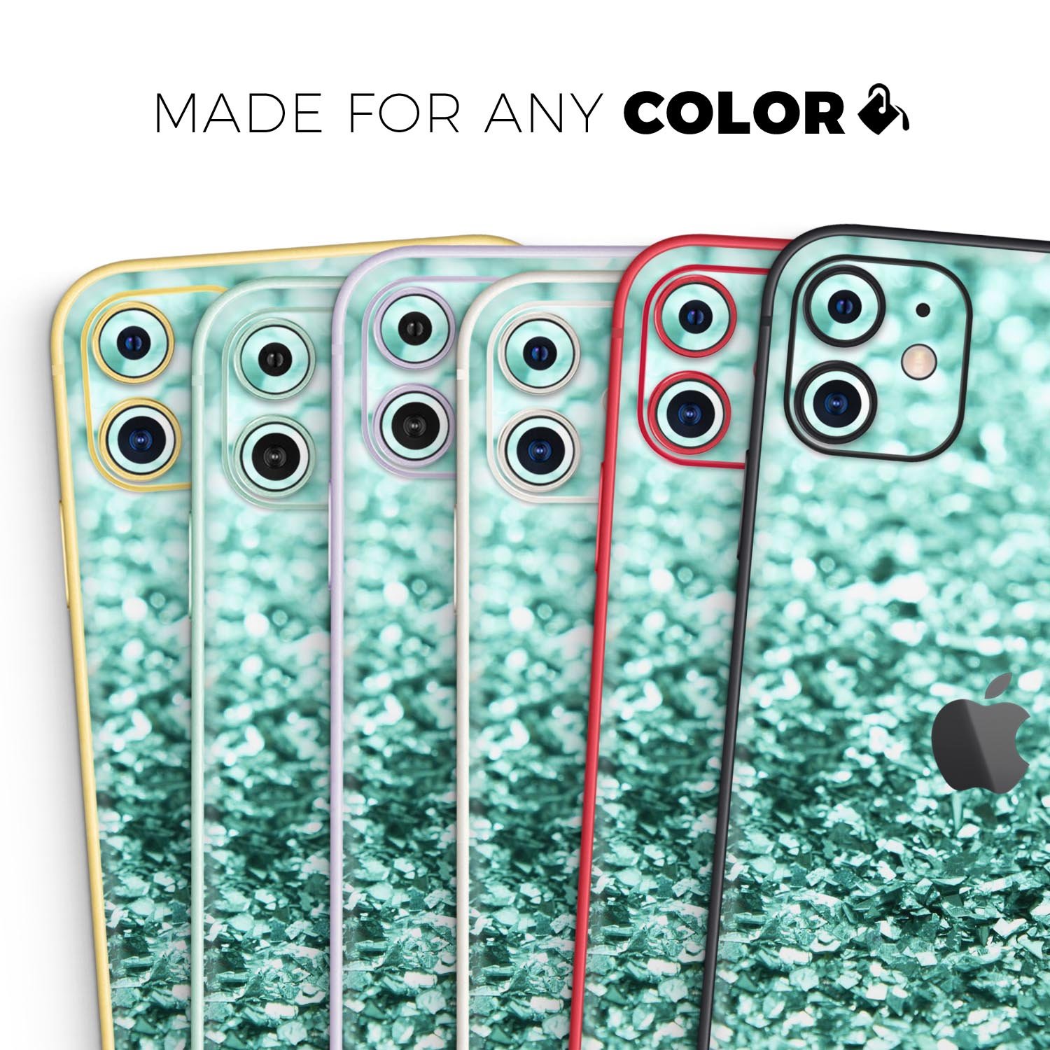 Aqua Green Glimmer Skin-Kit for Apple iPhone 13, showcasing vibrant color and sleek design.