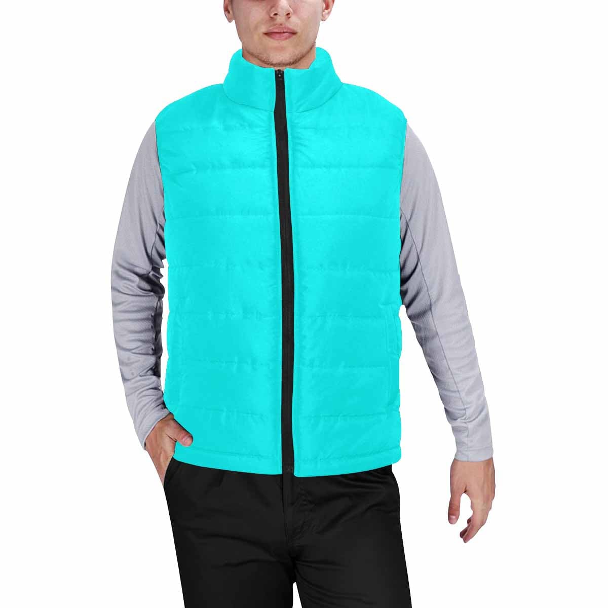 Aqua Green Men's Padded Vest featuring a quilted design, lightweight fabric, and zipper closure, perfect for layering in cool weather.