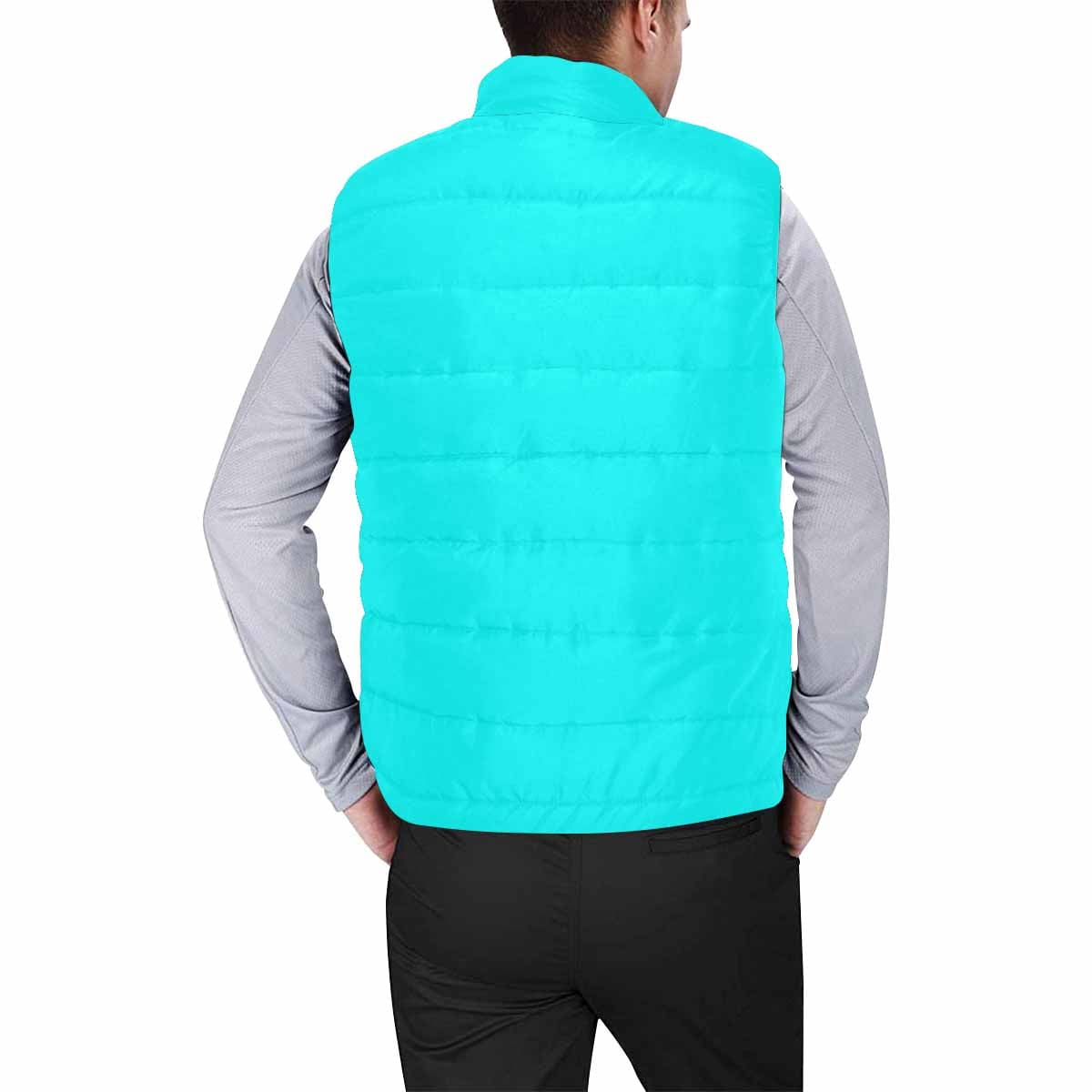 Aqua Green Men's Padded Vest featuring a quilted design, lightweight fabric, and zipper closure, perfect for layering in cool weather.