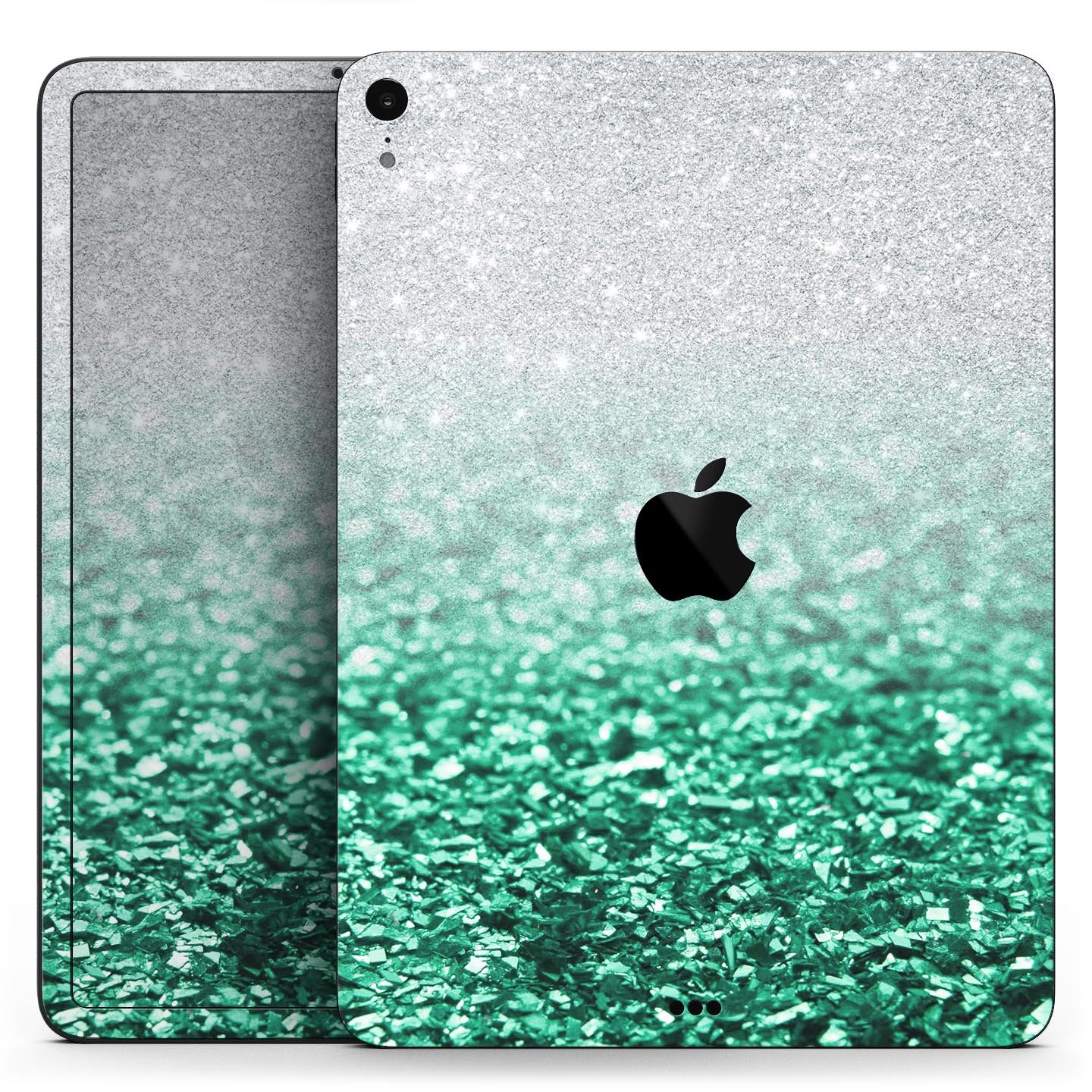 Aqua Green & Silver Glimmer Fade skin decal for Apple devices, showcasing a stylish design with premium 3M materials.