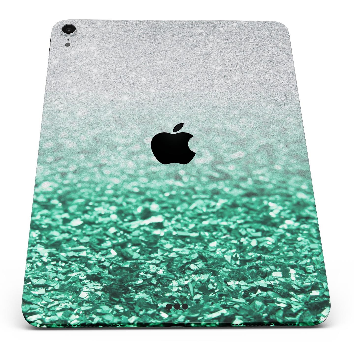 Aqua Green & Silver Glimmer Fade skin decal for Apple devices, showcasing a stylish design with premium 3M materials.