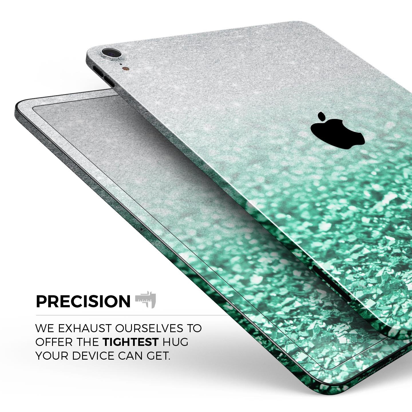 Aqua Green & Silver Glimmer Fade skin decal for Apple devices, showcasing a stylish design with premium 3M materials.