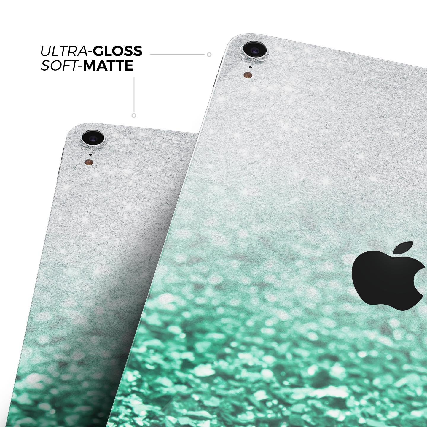 Aqua Green & Silver Glimmer Fade skin decal for Apple devices, showcasing a stylish design with premium 3M materials.