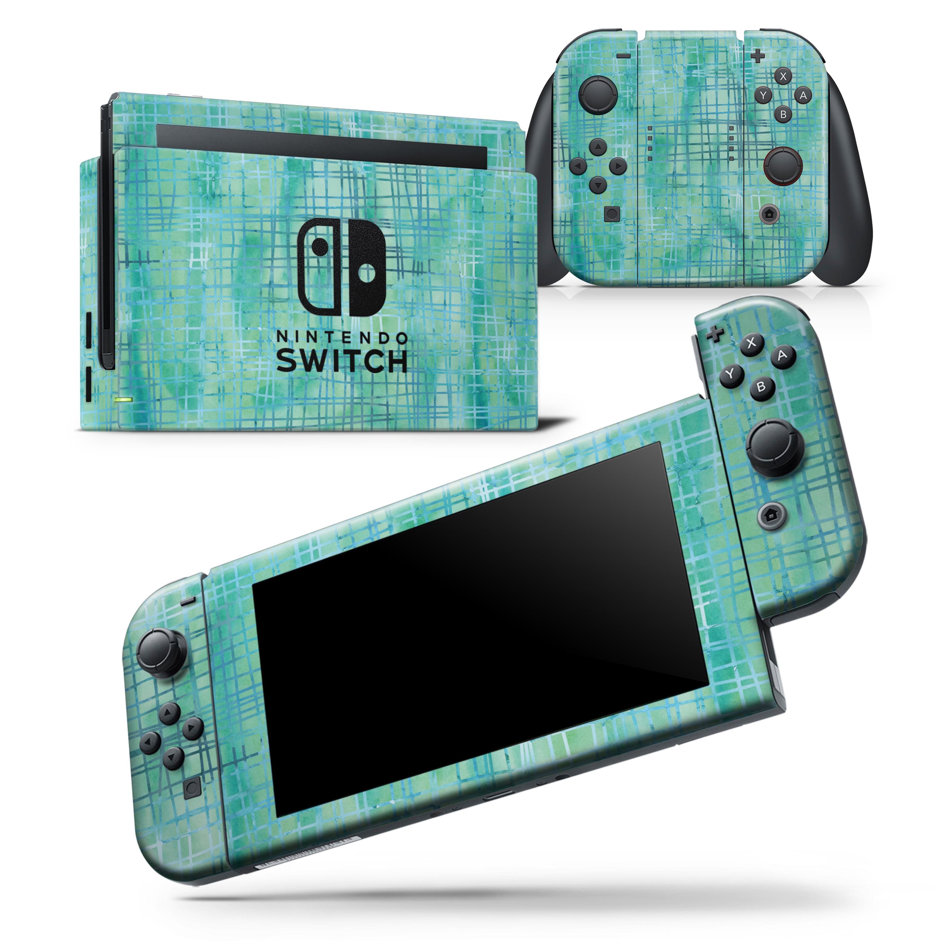 Aqua Watercolor Cross Hatch skin wrap decal for Nintendo Switch Lite, showcasing vibrant colors and a sleek design.