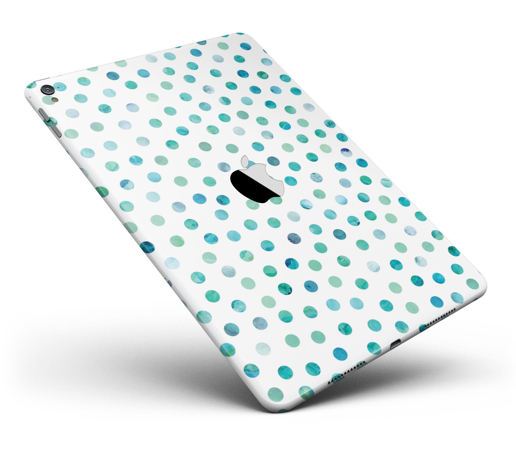 Aqua Watercolor Dots full body skin for iPad Pro 12.9", showcasing vibrant colors and a stylish design.