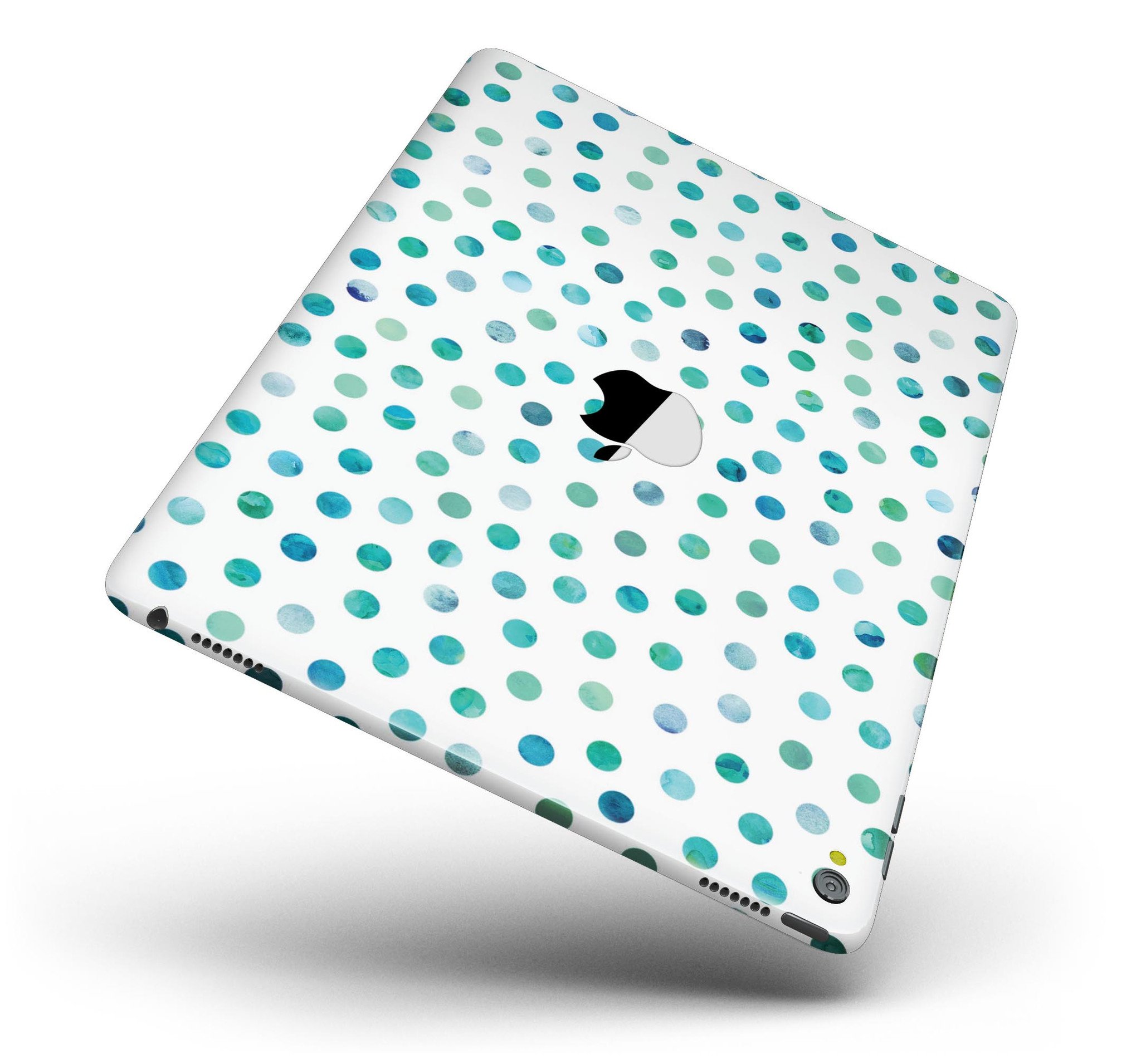 Aqua Watercolor Dots full body skin for iPad Pro 12.9", showcasing vibrant colors and a stylish design.