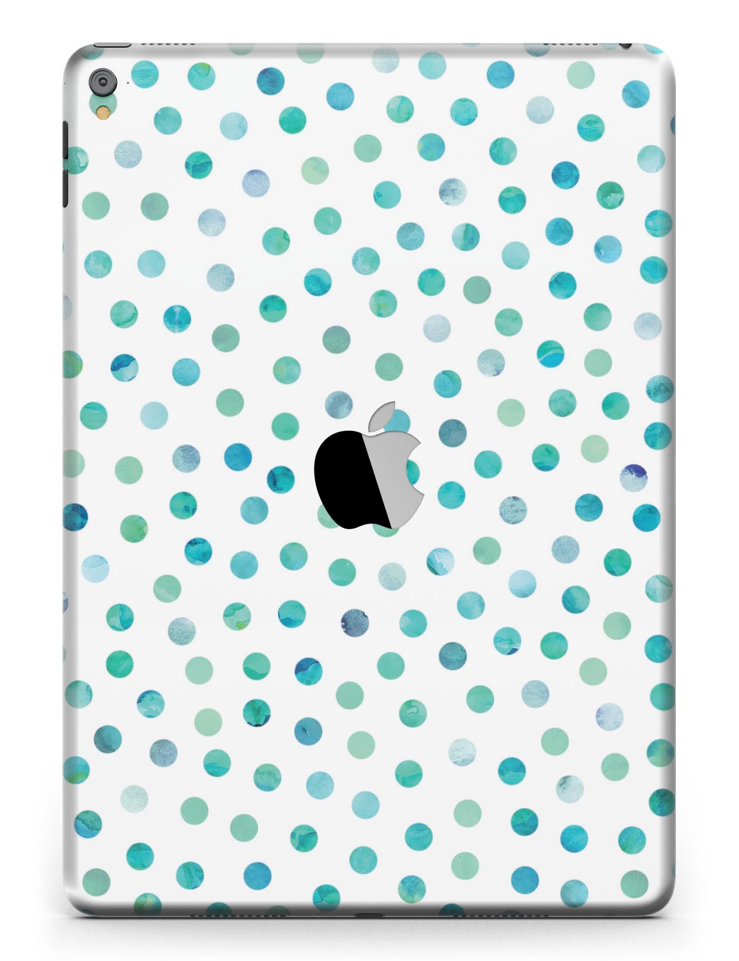 Aqua Watercolor Dots full body skin for iPad Pro 12.9", showcasing vibrant colors and a stylish design.