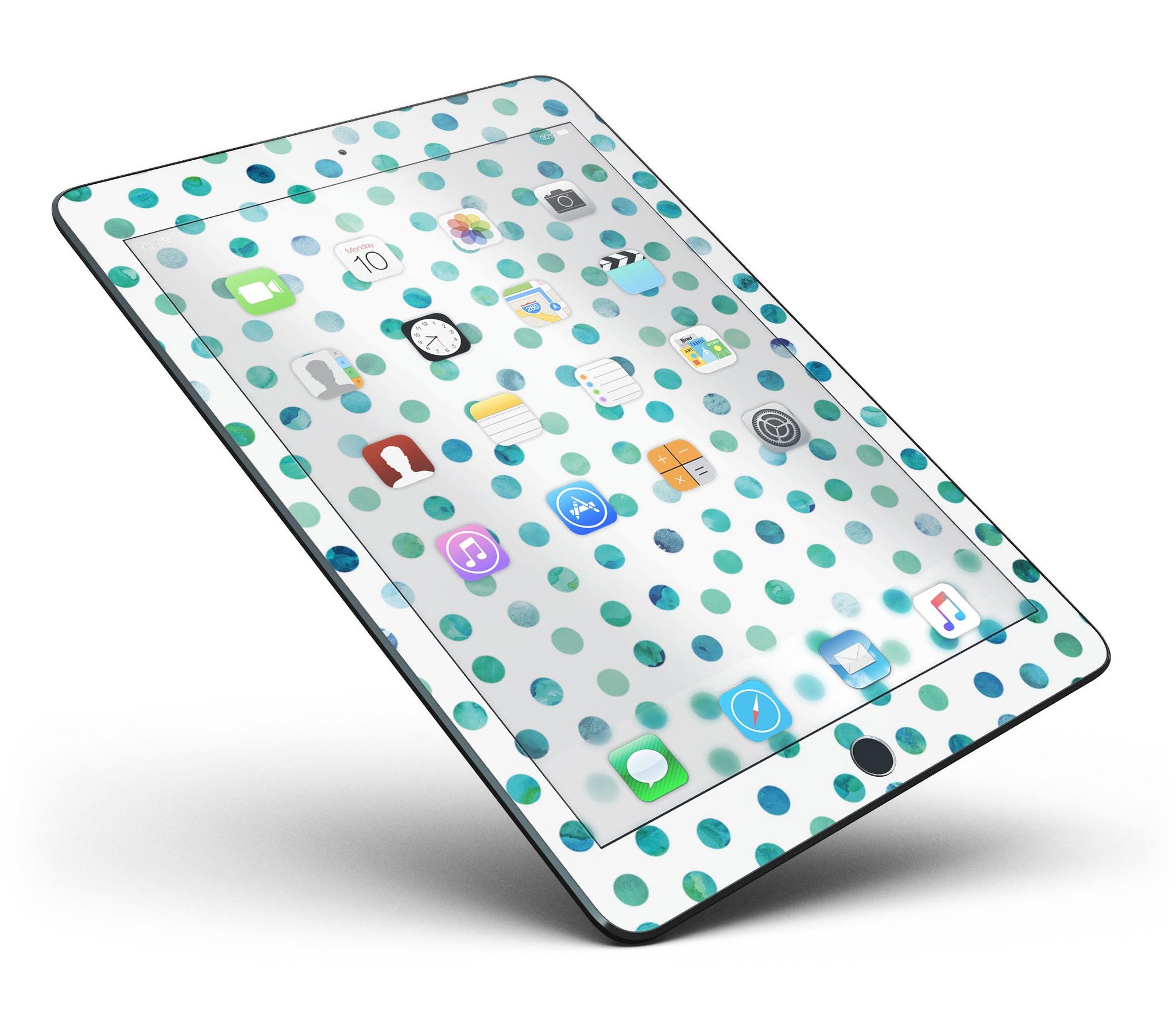 Aqua Watercolor Dots full body skin for iPad Pro 12.9", showcasing vibrant colors and a stylish design.