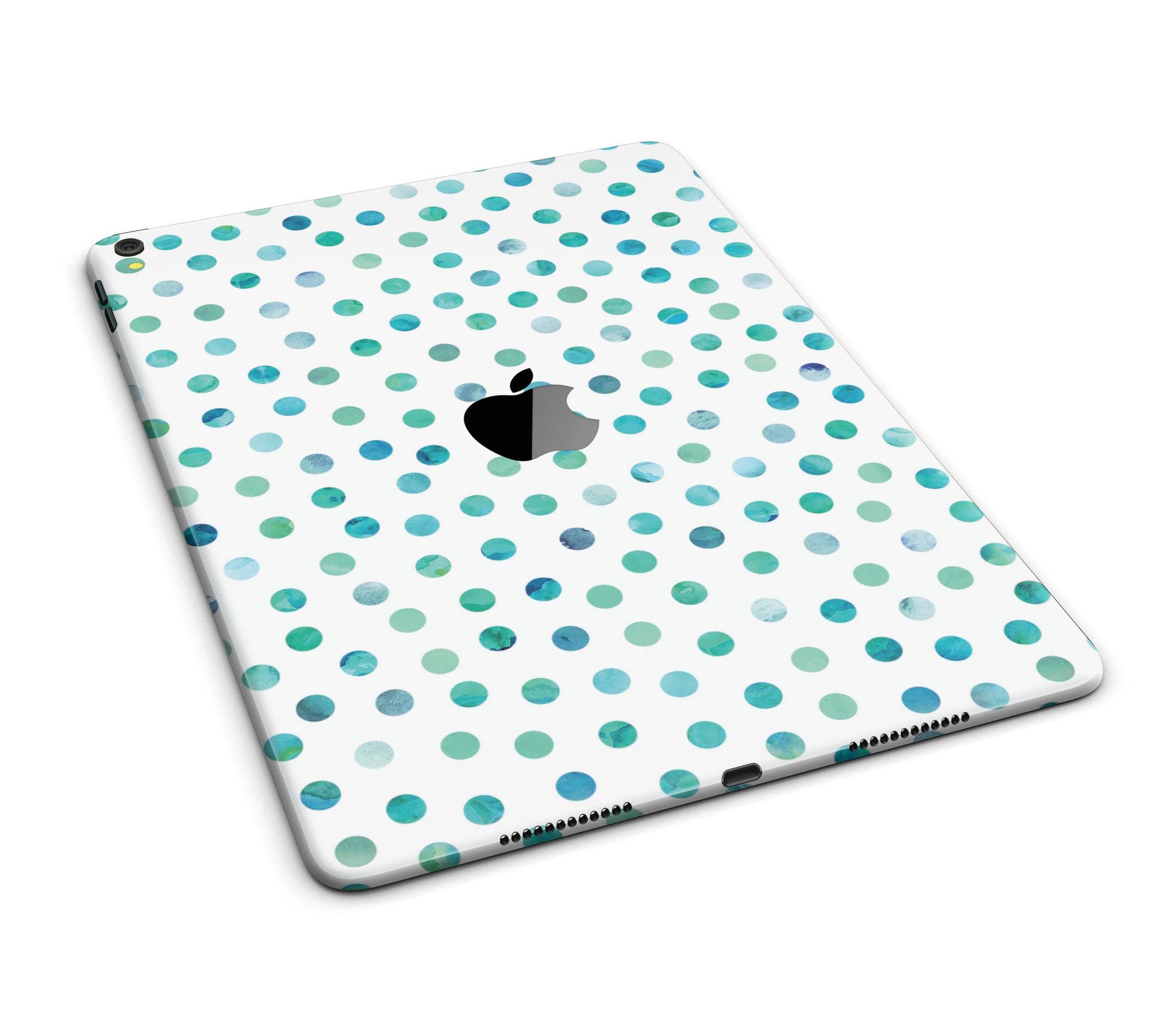 Aqua Watercolor Dots full body skin for iPad Pro 12.9", showcasing vibrant colors and a stylish design.