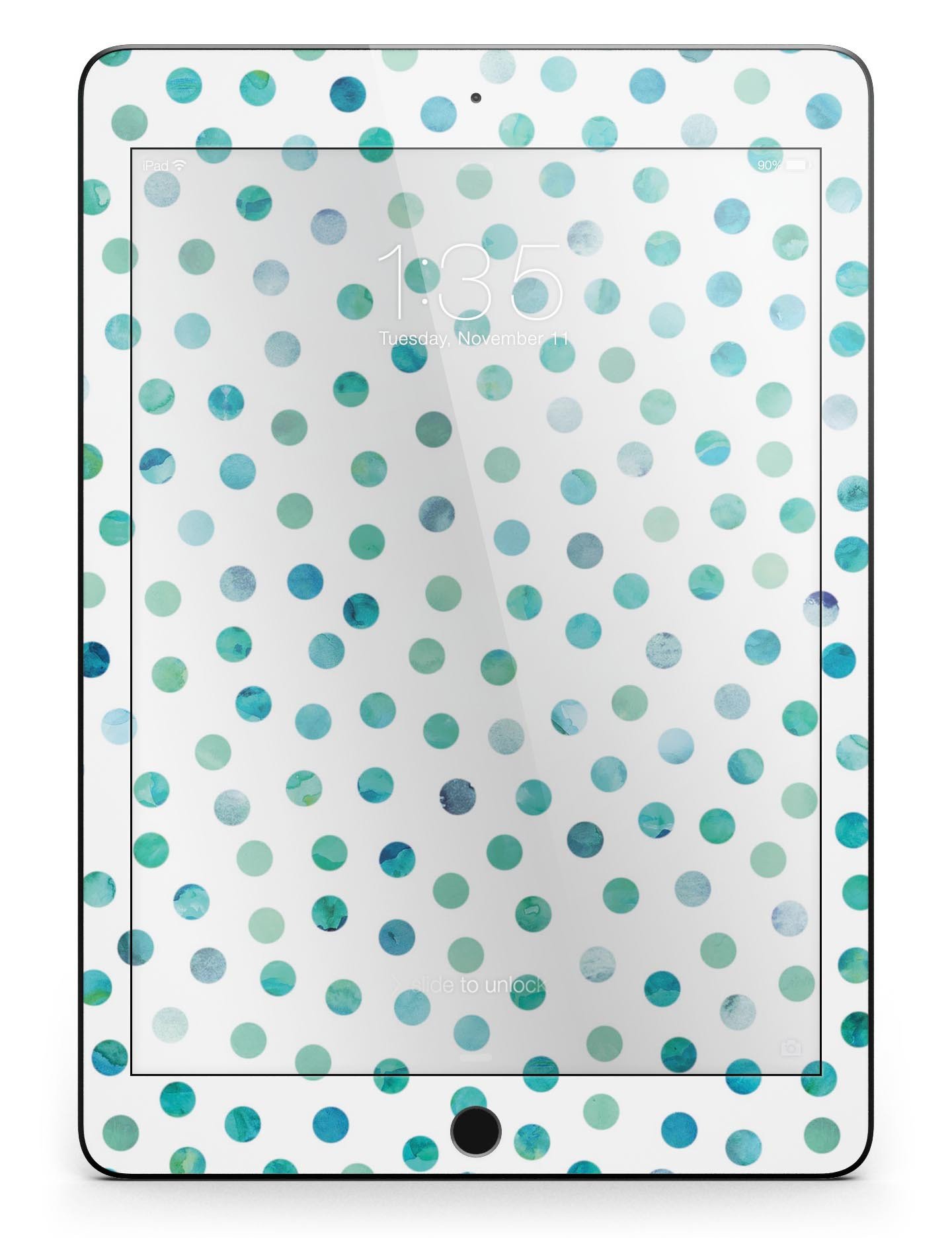 Aqua Watercolor Dots full body skin for iPad Pro 12.9", showcasing vibrant colors and a stylish design.