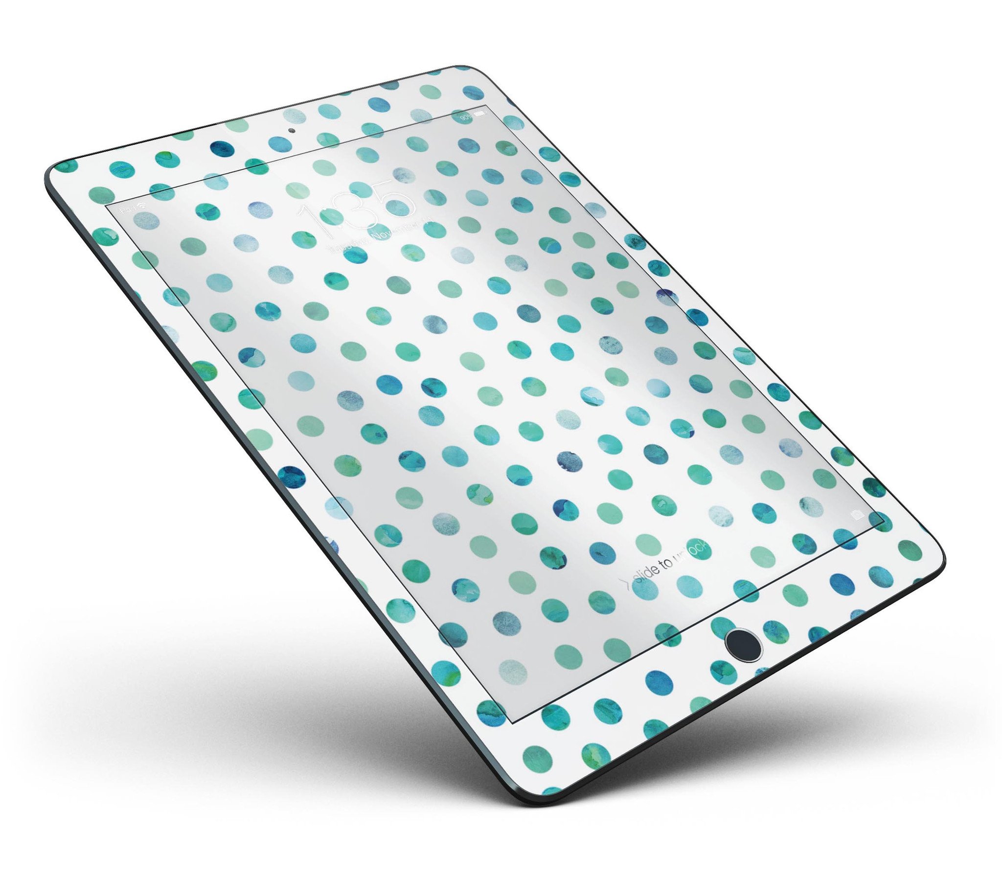 Aqua Watercolor Dots full body skin for iPad Pro 12.9", showcasing vibrant colors and a stylish design.