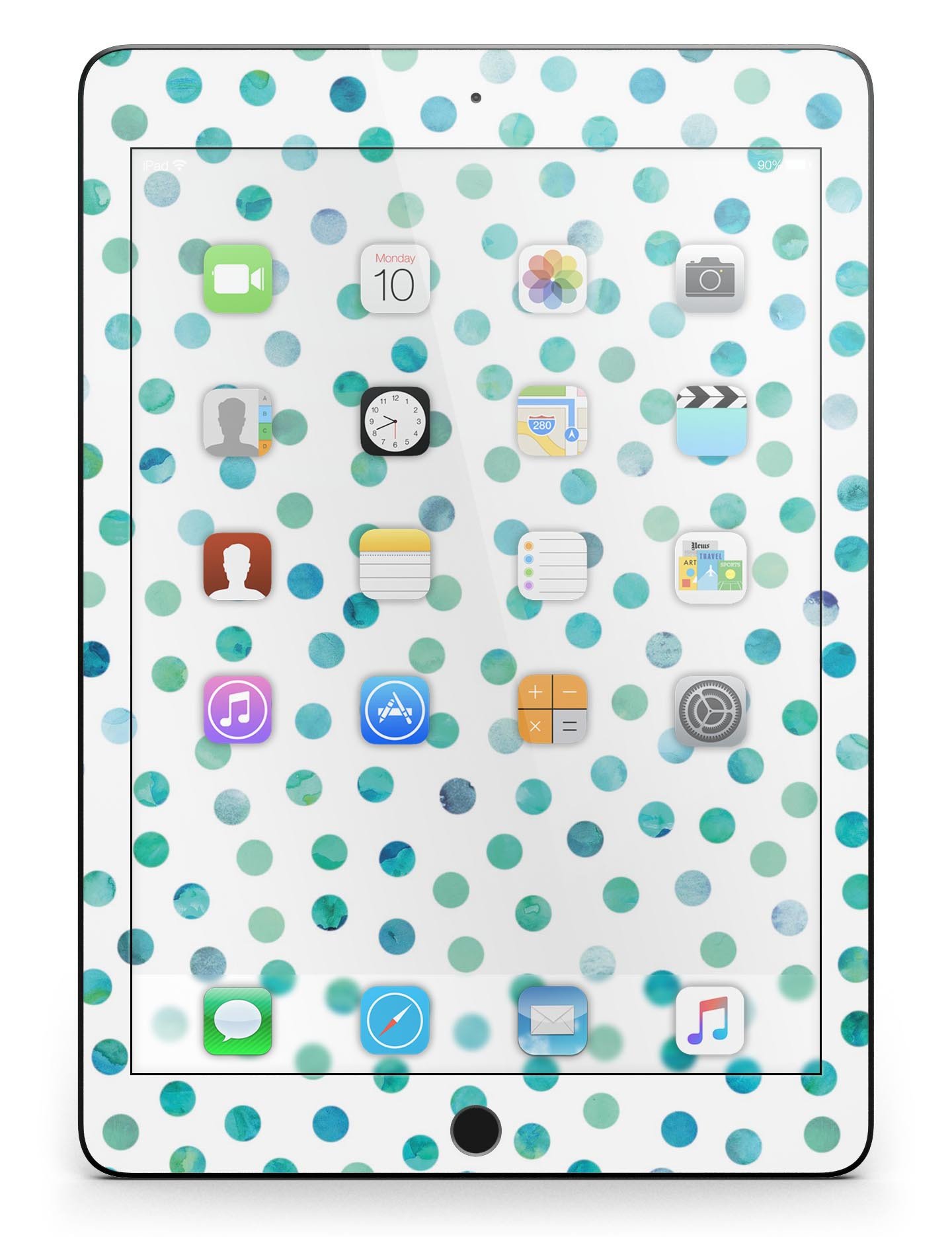 Aqua Watercolor Dots full body skin for iPad Pro 12.9", showcasing vibrant colors and a stylish design.