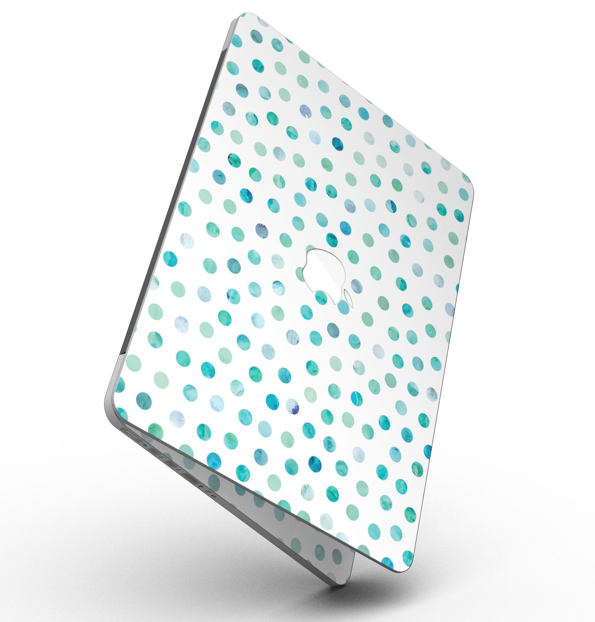 Aqua Watercolor Dots skin for MacBook Pro with Retina Display, showcasing vibrant colors and a stylish design.