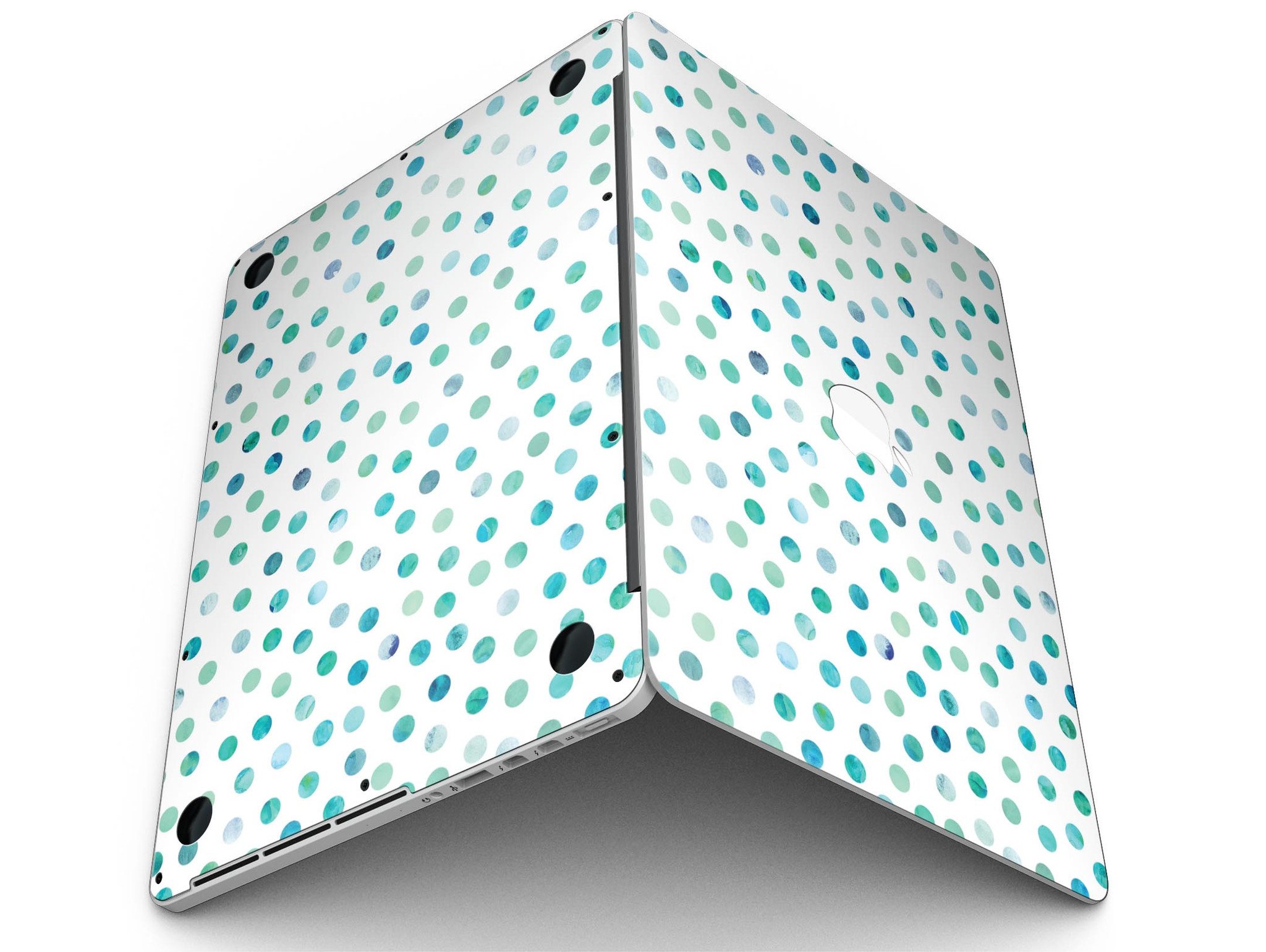 Aqua Watercolor Dots skin for MacBook Pro with Retina Display, showcasing vibrant colors and a stylish design.