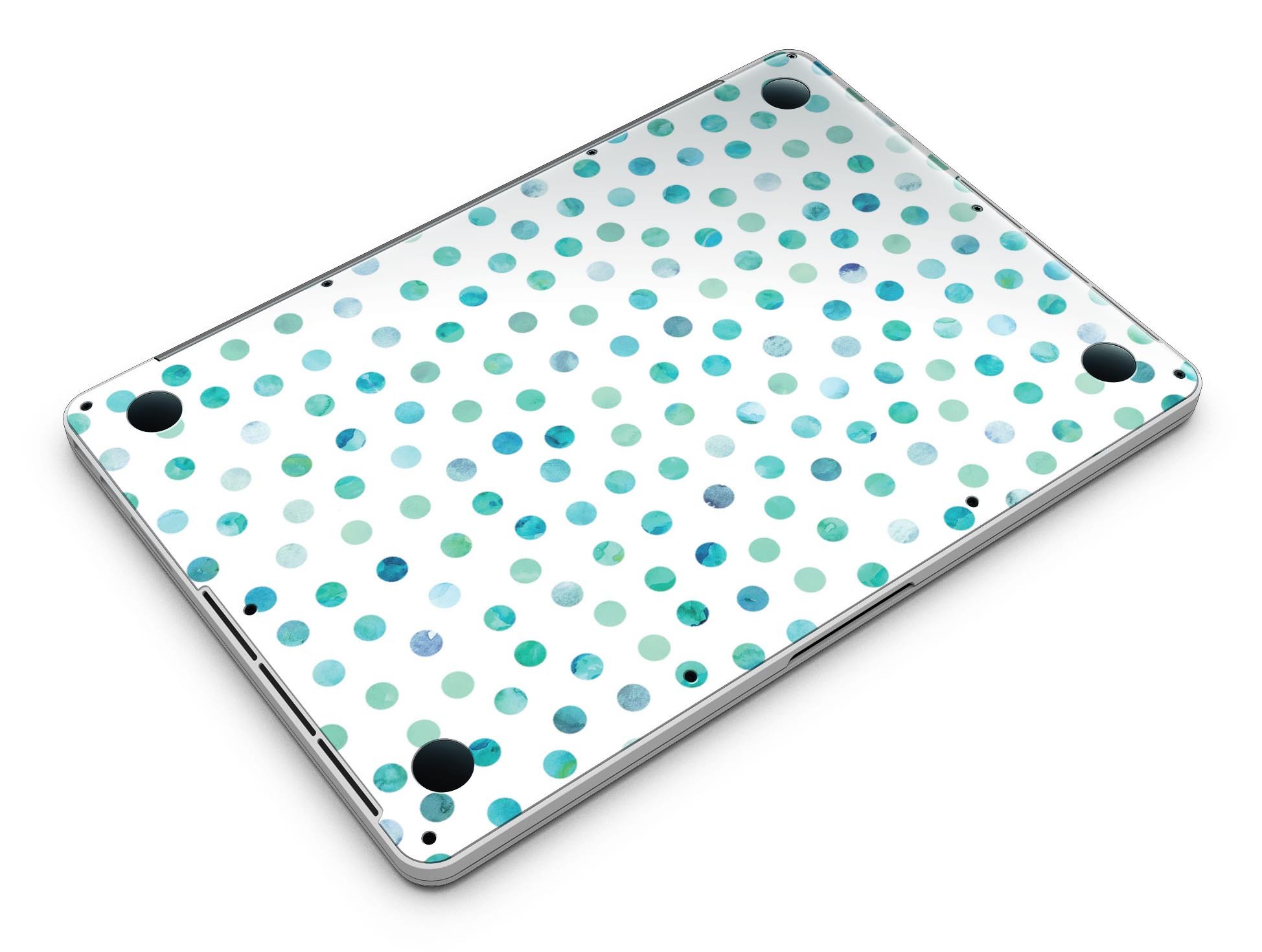 Aqua Watercolor Dots skin for MacBook Pro with Retina Display, showcasing vibrant colors and a stylish design.