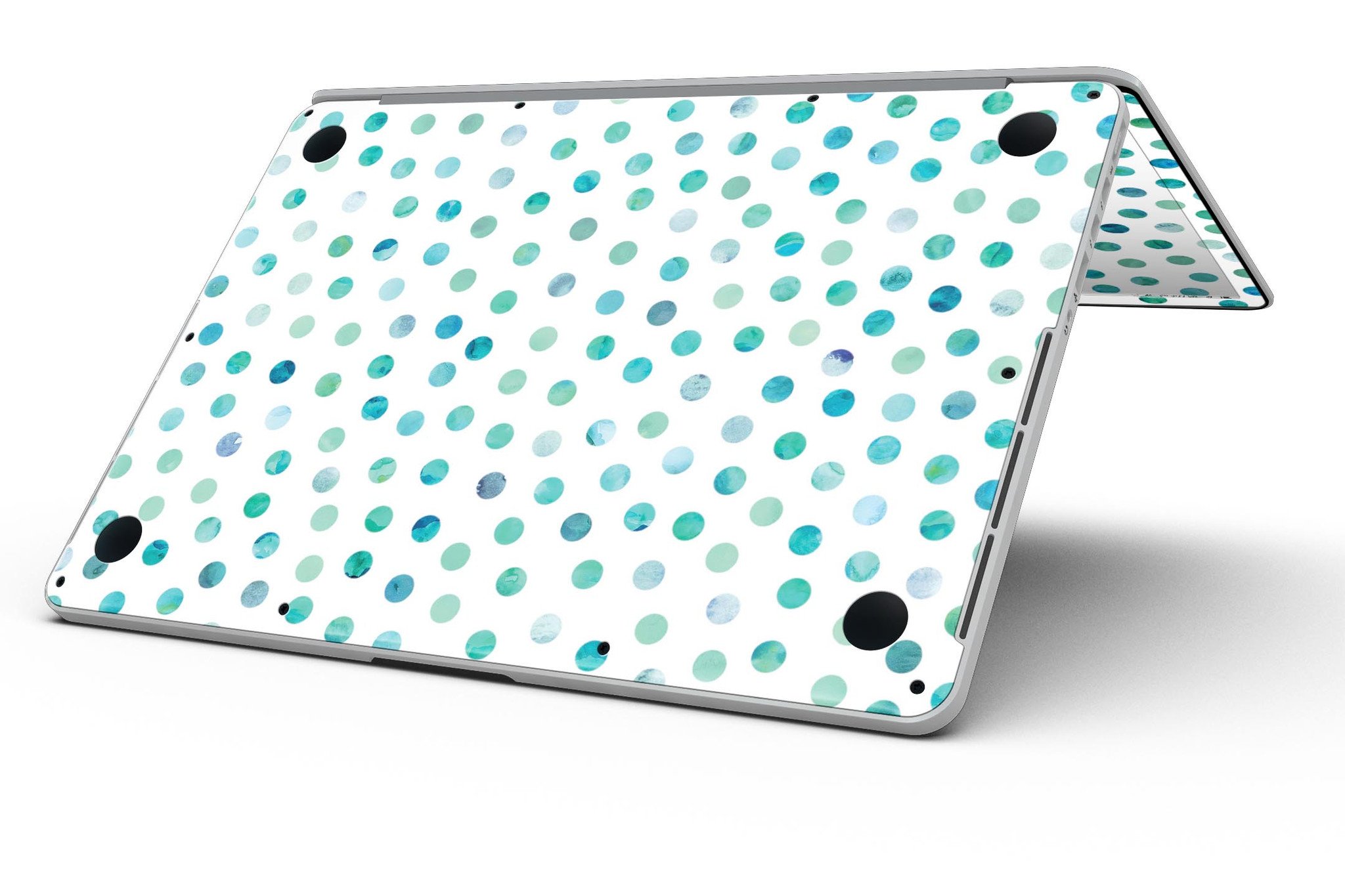 Aqua Watercolor Dots skin for MacBook Pro with Retina Display, showcasing vibrant colors and a stylish design.