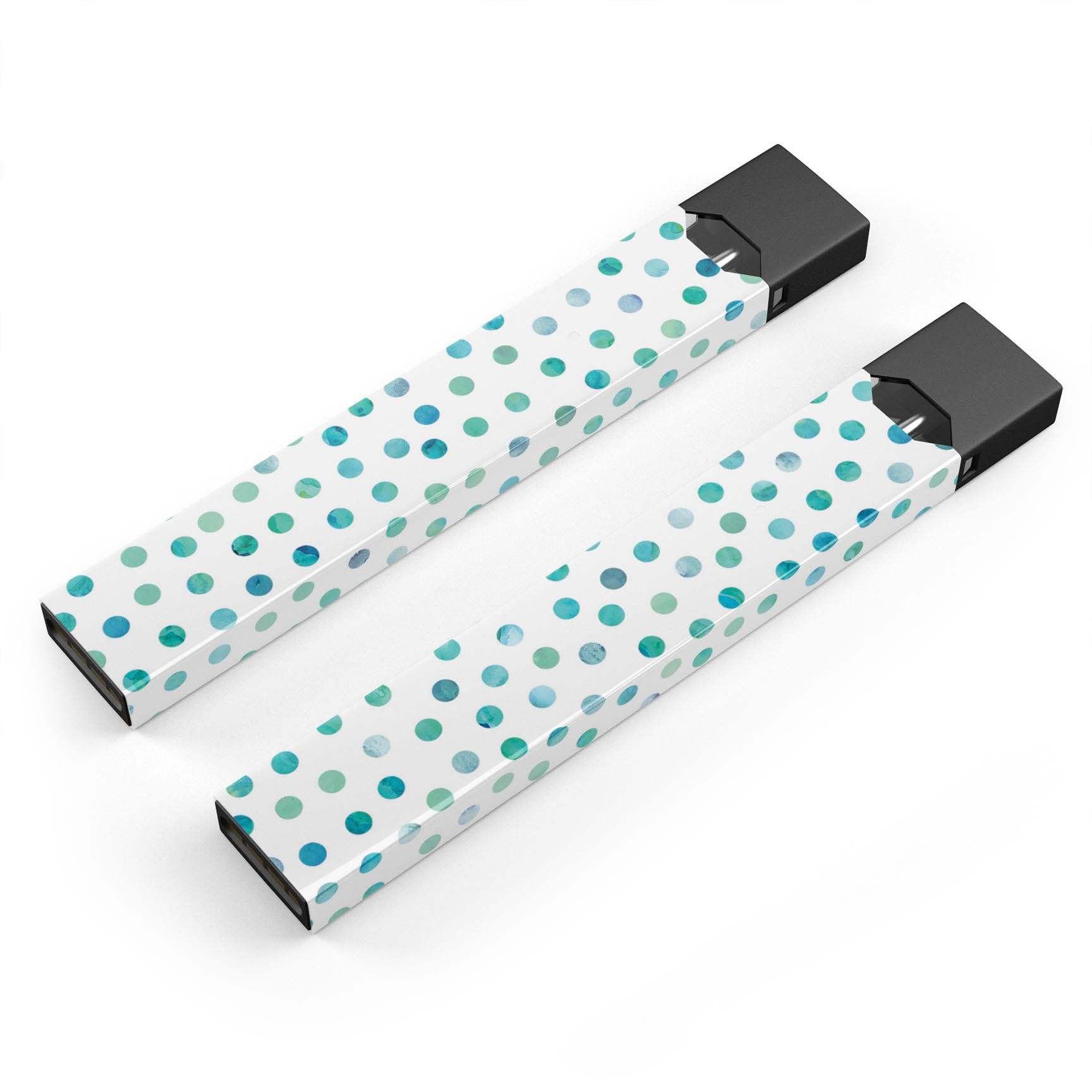 Aqua Watercolor Dots skin-wrap for JUUL device, showcasing vibrant colors and precise cut.