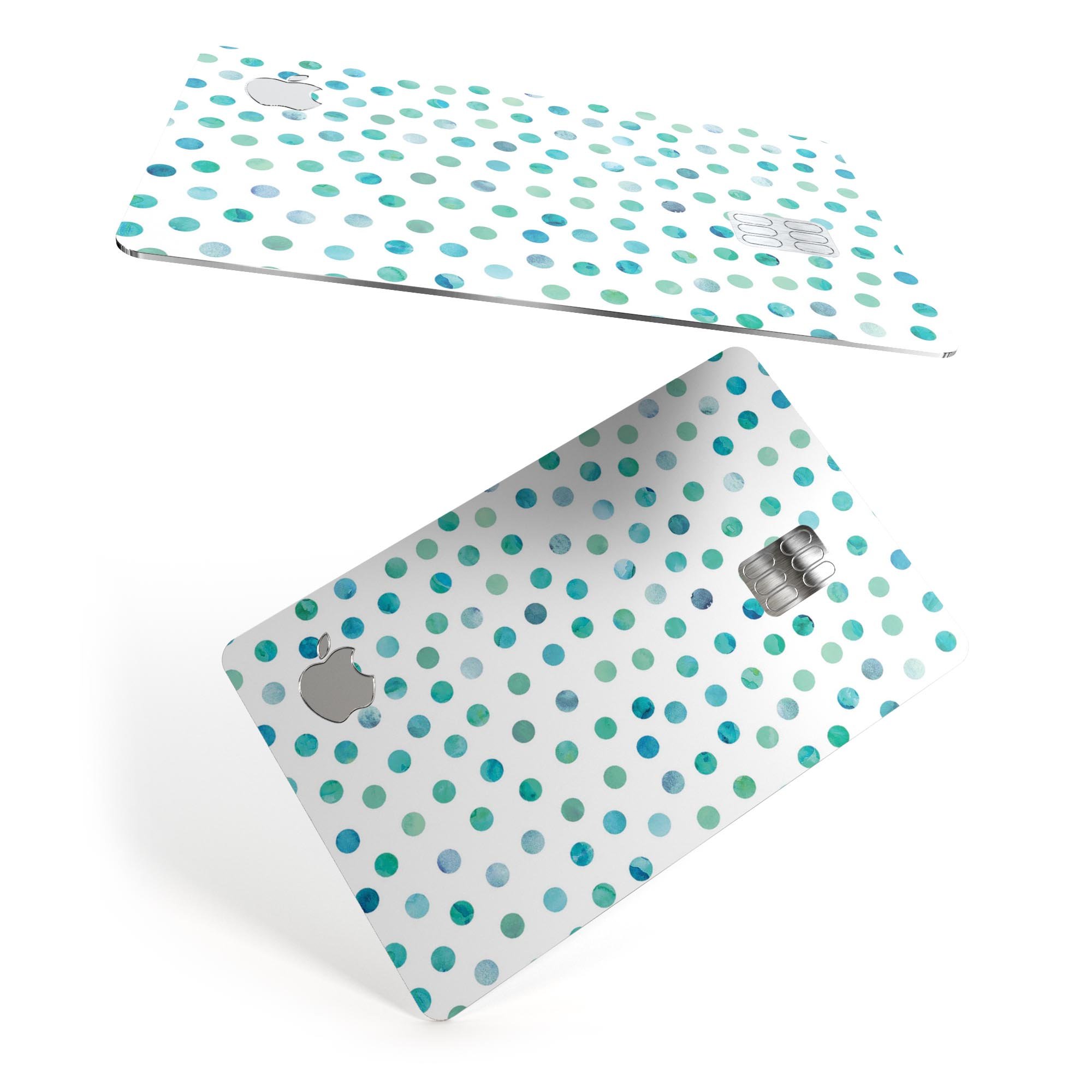 Aqua Watercolor Dots skin for Apple Card, showcasing vibrant colors and a protective design.