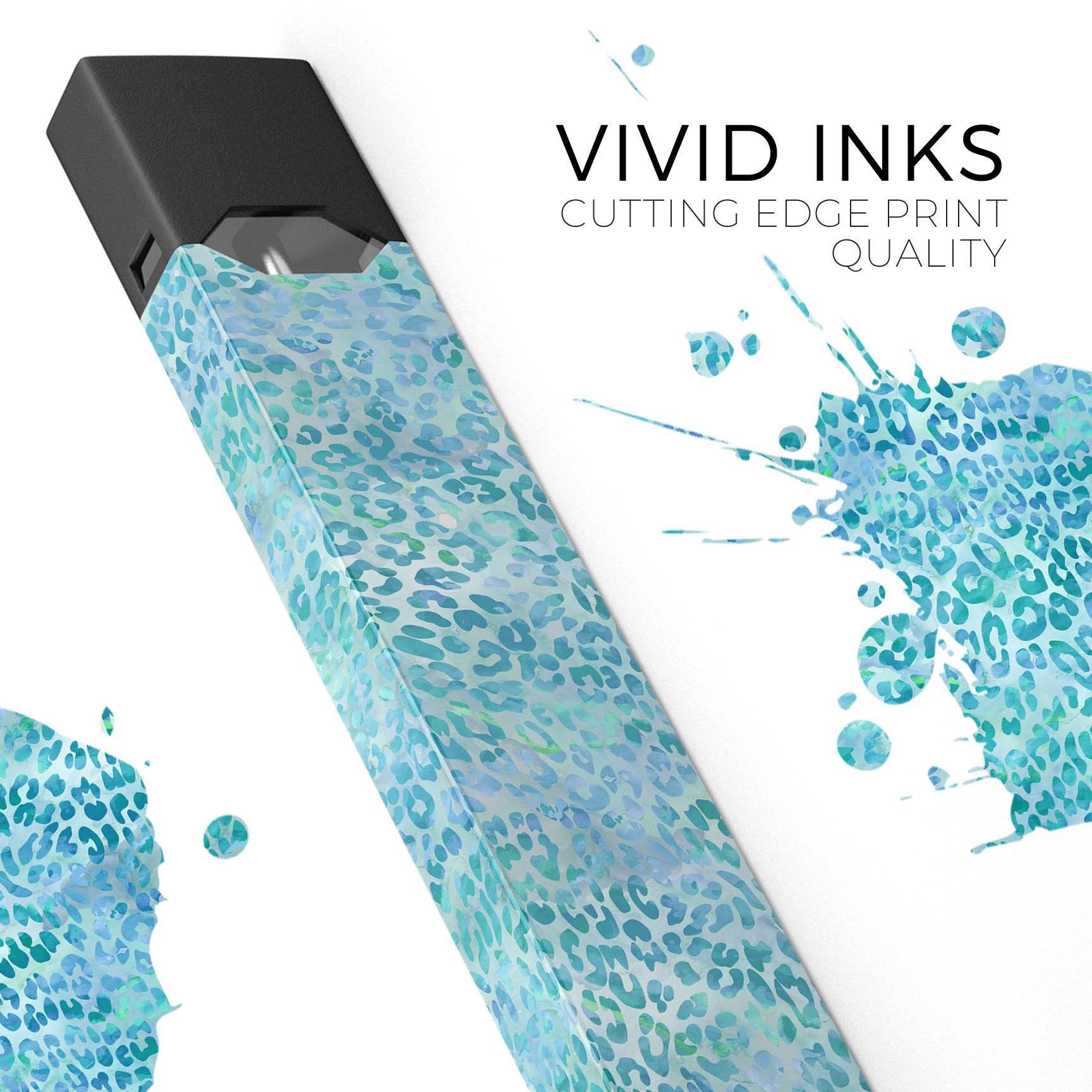 Aqua Watercolor Leopard Pattern skin-wrap for JUUL device, showcasing vibrant colors and stylish design.