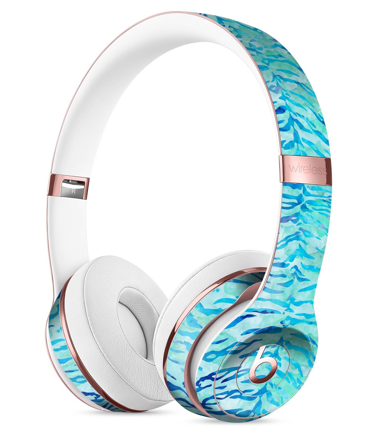 Aqua Watercolor Tiger Pattern Skin Kit for Beats by Dre Solo 3 Wireless Headphones, showcasing vibrant colors and intricate design.