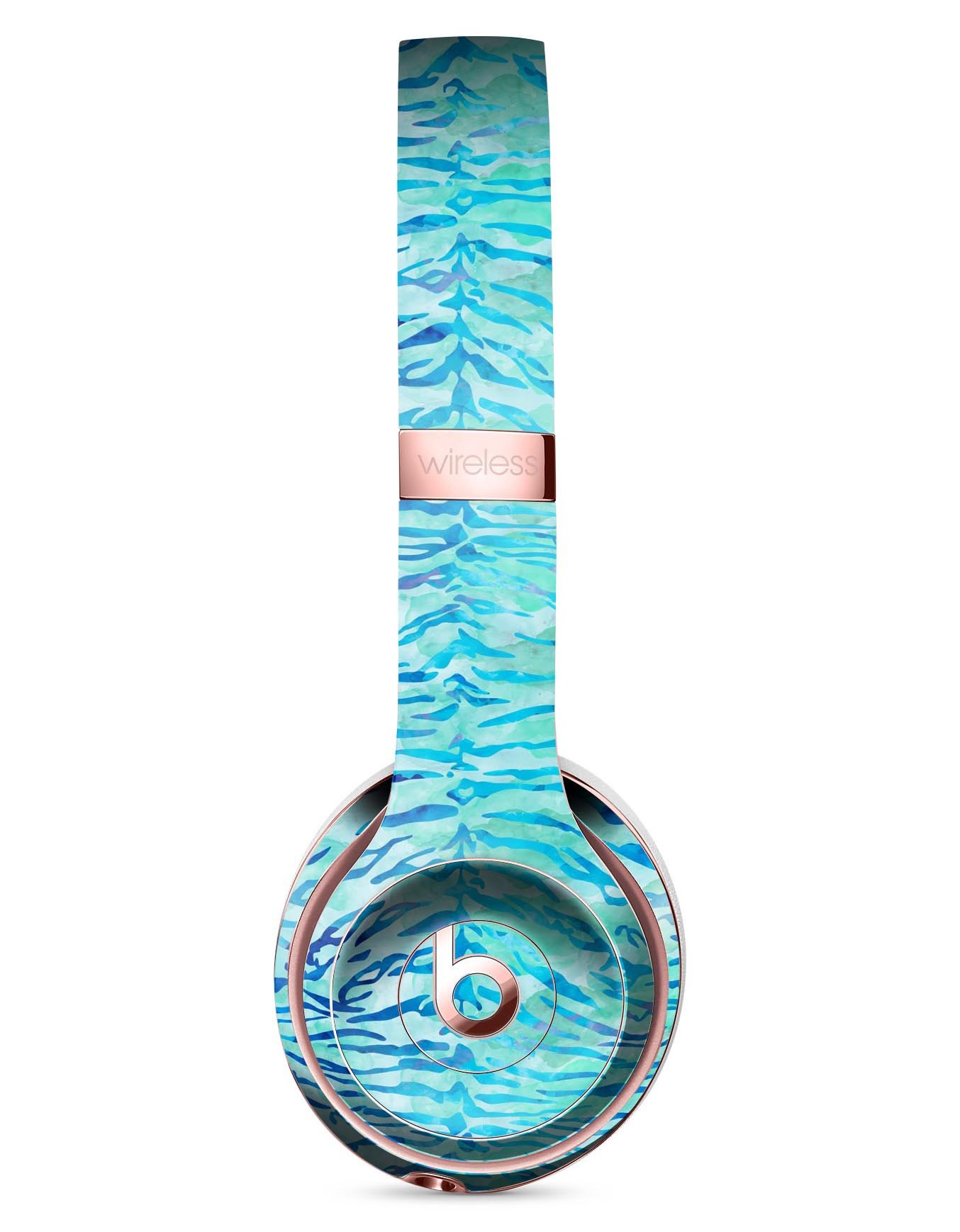 Aqua Watercolor Tiger Pattern Skin Kit for Beats by Dre Solo 3 Wireless Headphones, showcasing vibrant colors and intricate design.